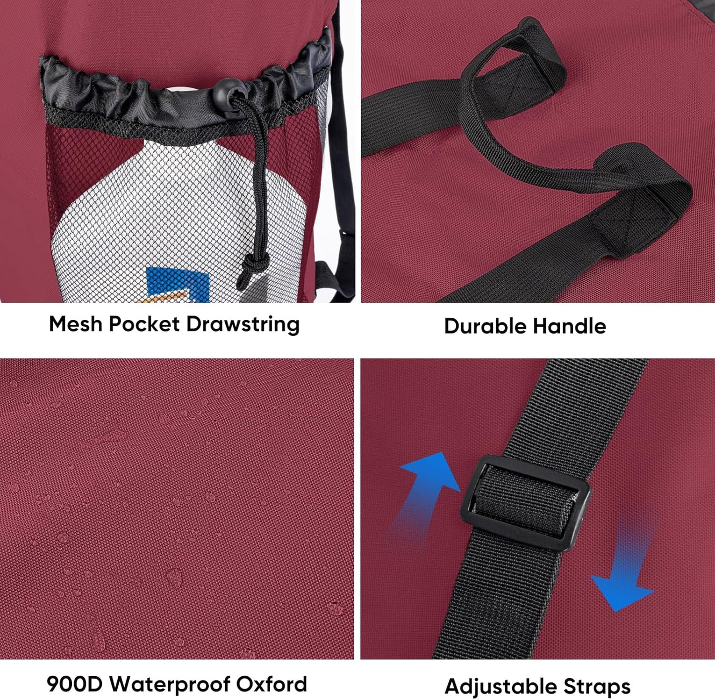 BALEINE 150L Laundry Bag Backpack, 900D Oxford Fabric Large Travel Laundry Bags with Shoulder Straps and 2 Mesh Pockets for College Dorm, Apartment, Laundromat (Red, 150L) ﻿