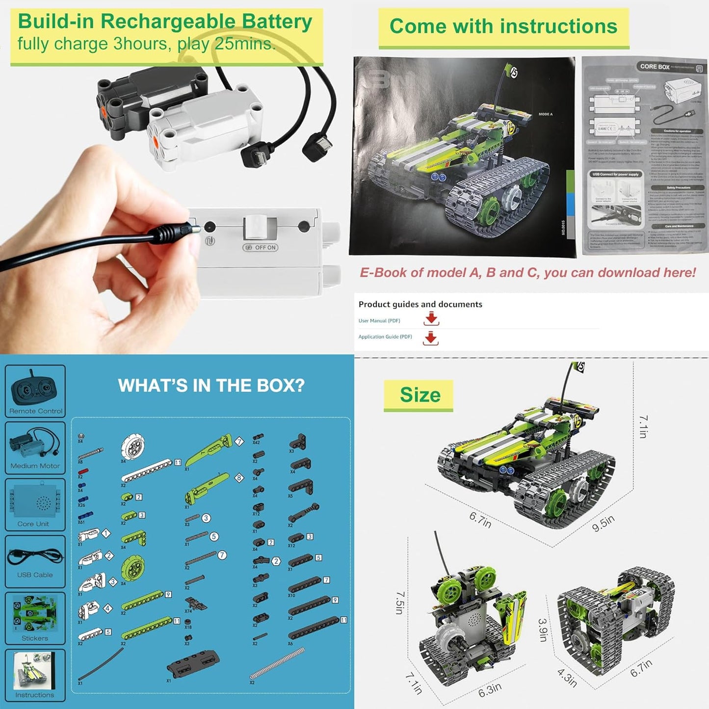 BIRANCO. Remote Control Tracked 3in1 Stunt Racer Building Kit - RC Car STEM Construction Toy, Gift Idea for Kids, Boys and Girls Ages 8-12 Year Old (353 Pcs)