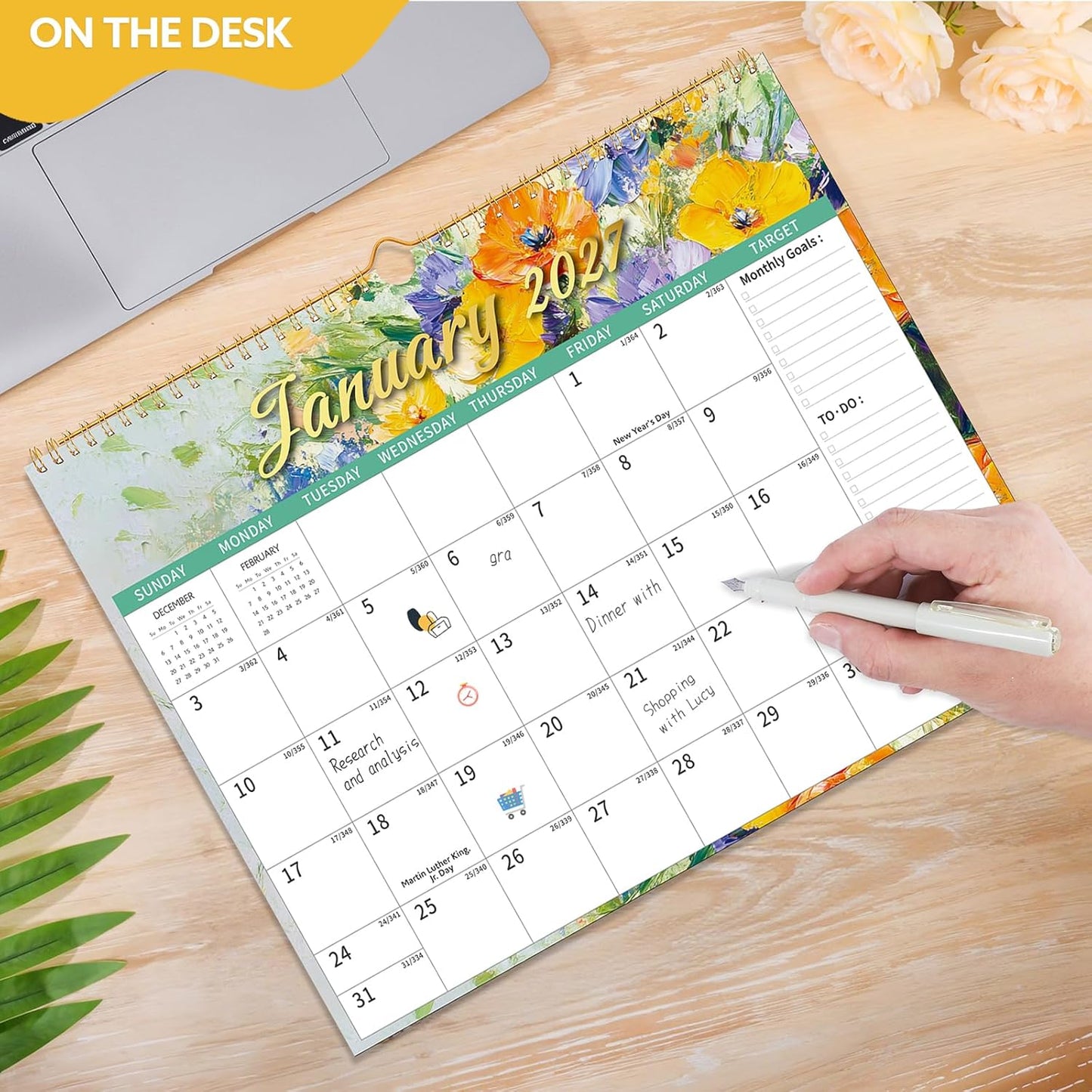 Wall Calendar 2026-2027, 18 Month Large Desk Calendar from January 2026 to June 2027 14.5" x 11.8" Monthly Calendar with Twin-Wire Binding for Home Office Planning Organisers, Oil Painting Style