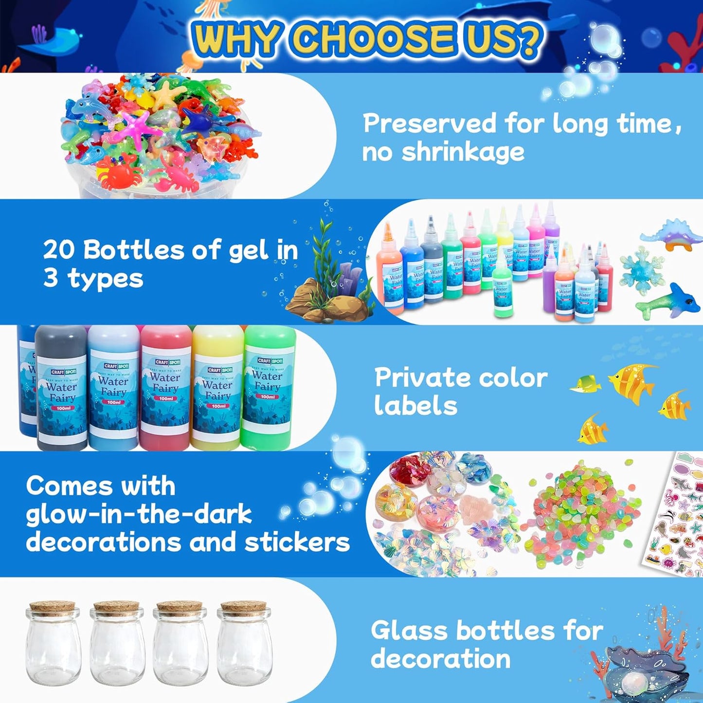 116PCS Magic Glow-in-The-Dark Gel Water Fairy Toy, Aqua DIY Elf Set with 18 Shape Molds, 100ml Gels, Water Squishy Kit, Make 150+ Water Animals,Christmas Birthday Gift, Arts Crafts STEM Kit for Kid