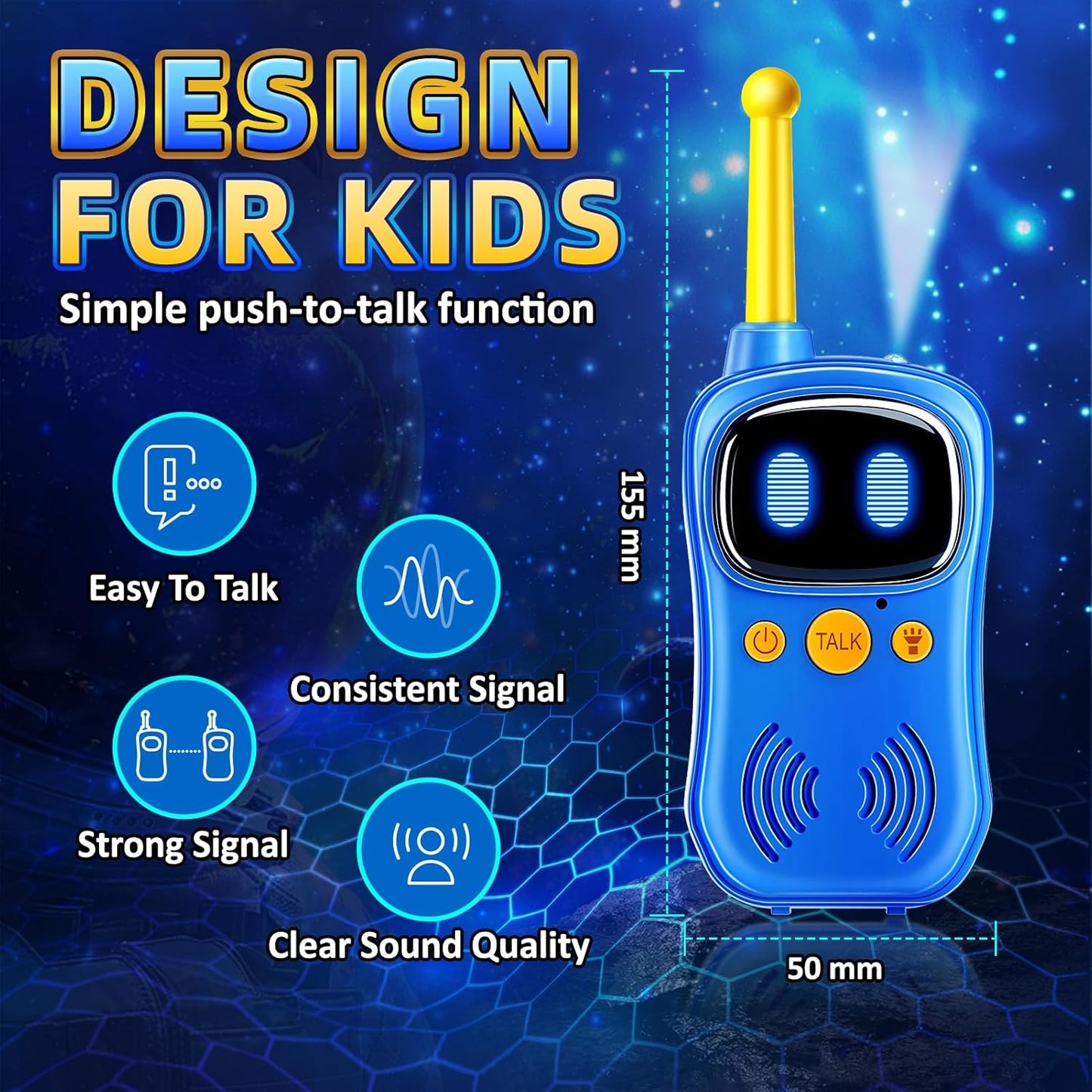 Astronaut Walkie Talkies, 3000 FT Talk Range, Robots Toys for Kids 2Pack, Space Toys Birthday Gifts for 3 4 5 6 7 8 9 10 Year Old, Voice Interactive Gift for Boys & Girls,Top With Handheld Flashlight.