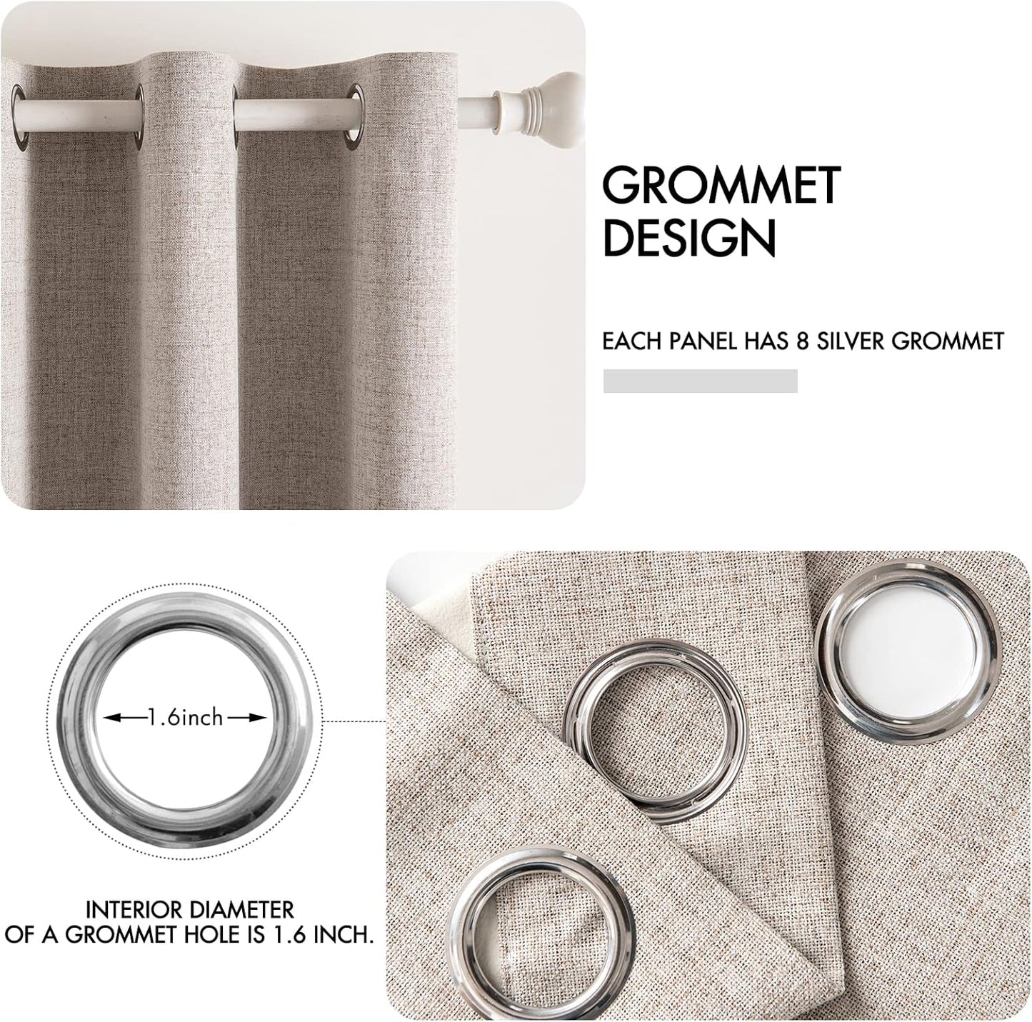 MIULEE Blackout Curtains for Bedroom Linen Texture Solid Thermal Insulated Natural Khaki Grommet Room Darkening Curtains & Drapes Luxury Decor for Living Room Nursery 52x45 Inch (2 Panels)