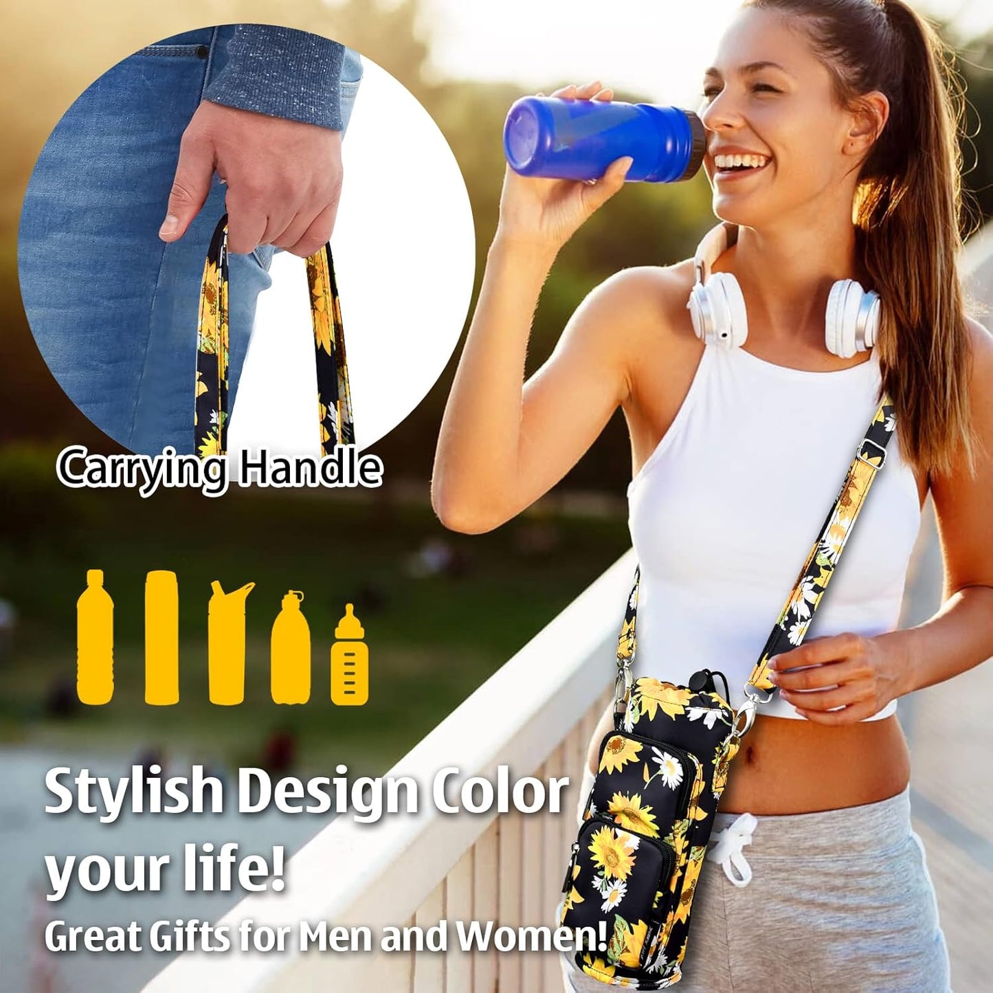 Betsey Johnson Insulated Water Bottle Pouch Holder Carrier Crossbag with Adjustable Shoulder Strap - Lightweight Polyester Accessories with Pockets Good for Hiking Sports