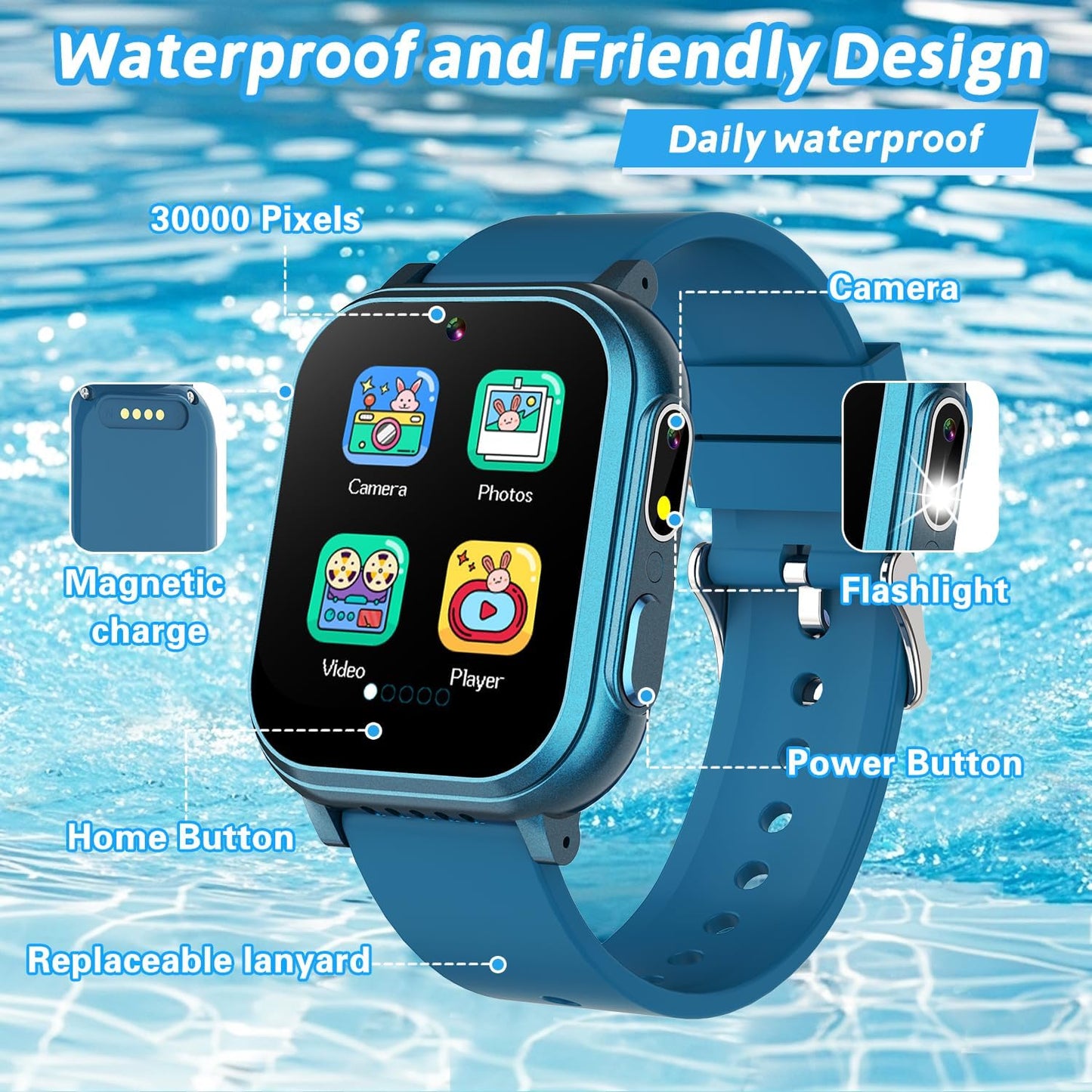 Kids Waterproof Smart Watch with 32 Games HD Touchscreen Dual Camera Music Player Pedometer Flashlight Habit Tracking Learn Card Toy for Boys, Birthday Gifts for Boys Girls 4 5 6 7 8 Year Old