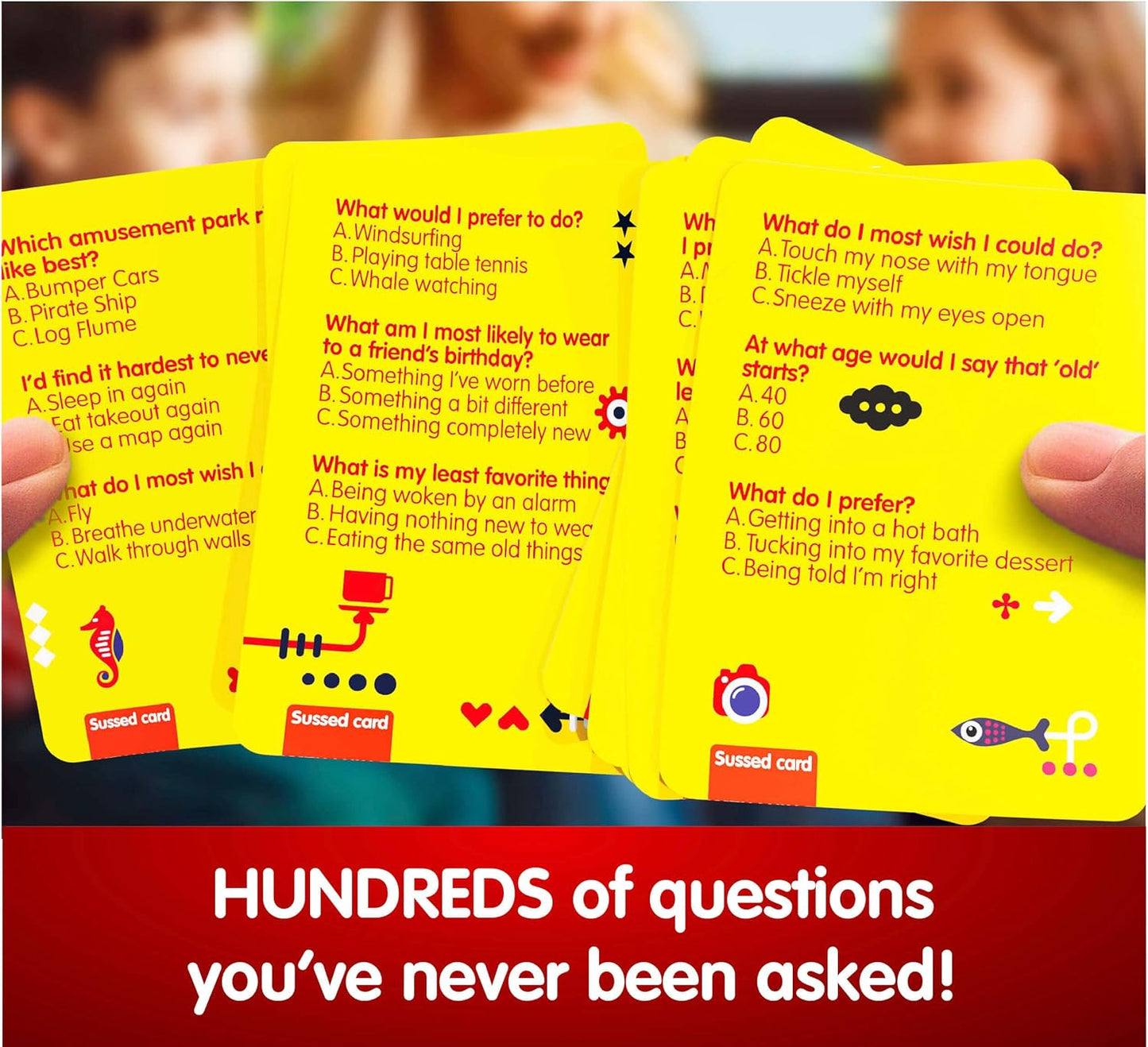 SUSSED The Wacky ‘What Would You Do?’ Card Game - Social Fun for Kids - Easy Travel Game, Family Activity - Ages 6+ - Yellow Pack