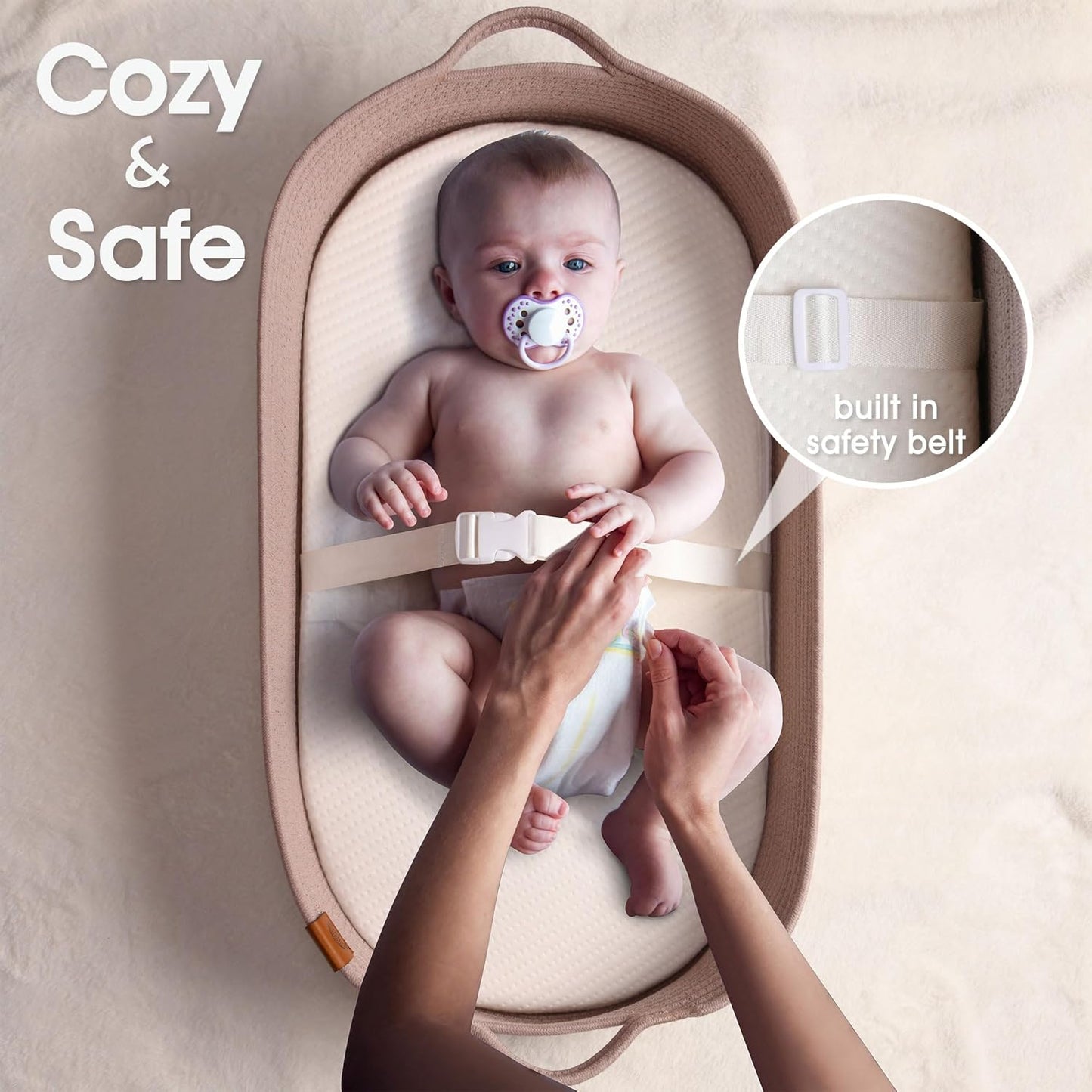 Baby Changing Basket Includes Diaper Caddy - Breathable & Waterproof Dual-Cover, Portable, Changing Pad for Dresser & Changing Table, Gift for Baby Shower, Cotton Rope Basket for Baby