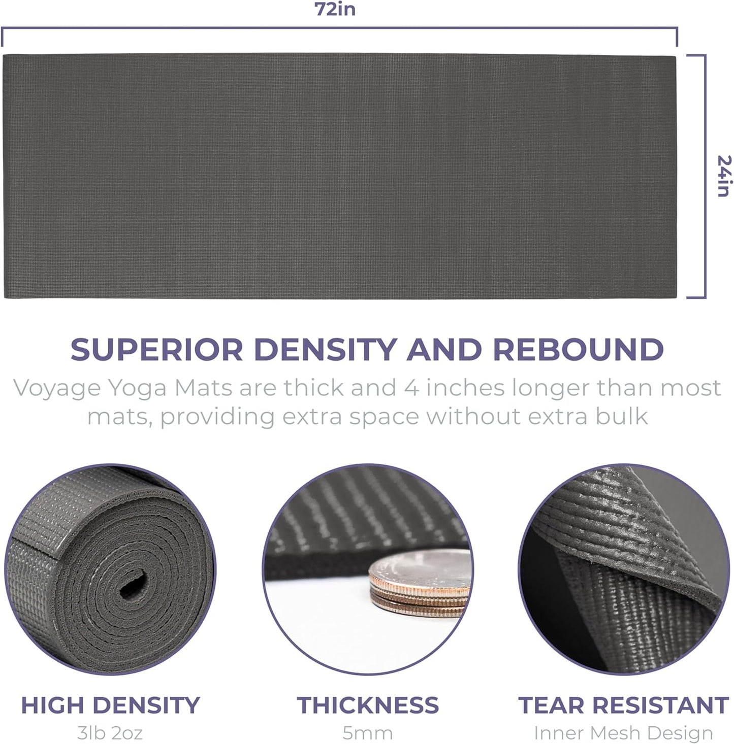 Sunshine Yoga Voyage Yoga Mat, 10 Pack, 72" x 24" Professional Studio and Gym Bulk Yoga Mats, 5mm Thick, Durable, Anti-Tear, Non Slip Fitness and Exercise Mats