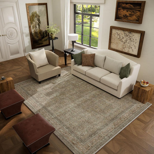 Washable Area Rugs for Living Room: 5x7 Bedroom Rug Boho Vintage Rugs Stain Resistant Non Slip Low Pile Lightweight Soft Carpets for Dining Room Kitchen Nursery Kids Room Farmhouse Living Room