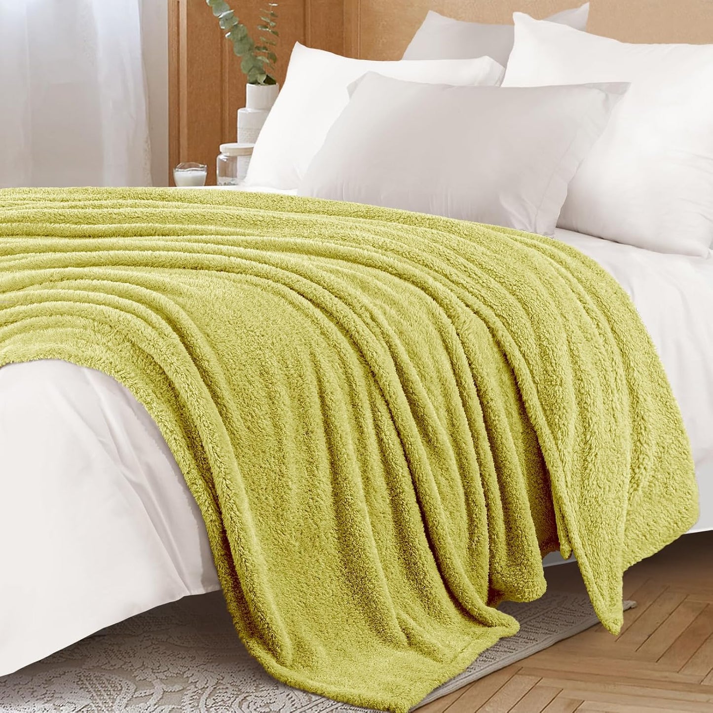 Exclusivo Mezcla Fleece Blanket for Couch, Soft and Cozy Queen Blankets for Women Men Girls Kids, Suitable for All Seasons, Light Green, 90x90 Inches