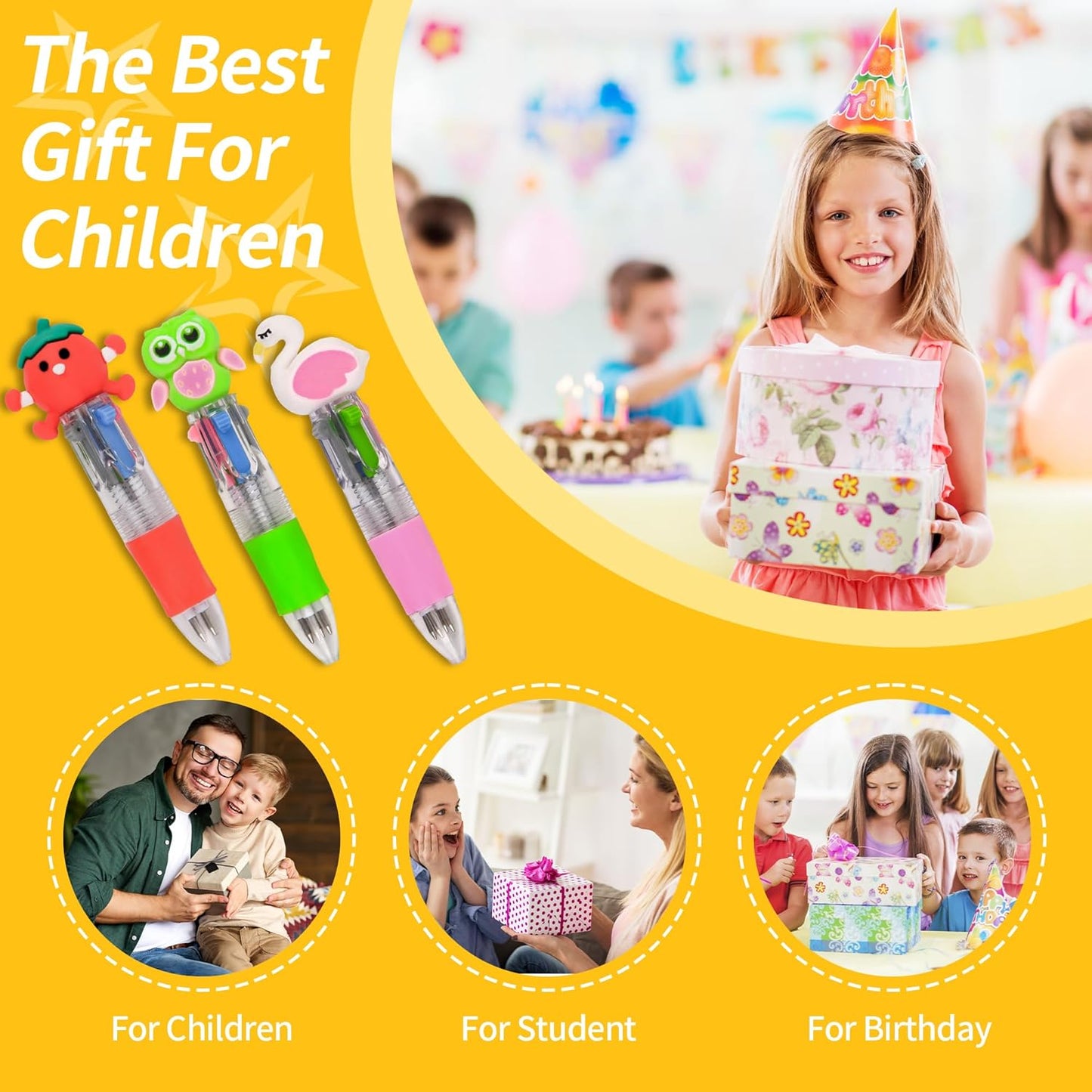 LiYiQ 50 Pcs Multicolor Pen in One Fun 4-in-1 Cute Pens Bulk Kawaii Cool Ballpoint Pens for Kids Fun Gifts (50)