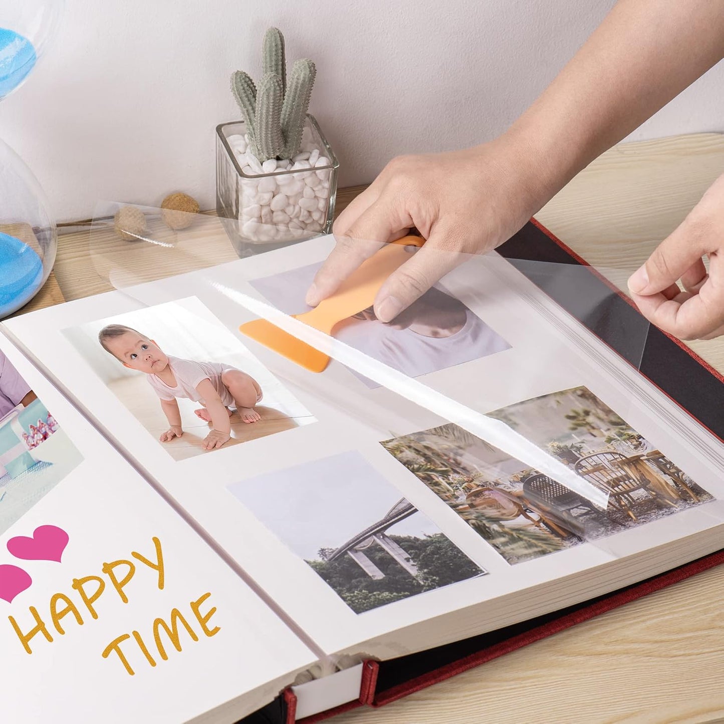 Large Photo Album Self Adhesive 4x6 8x10 10x12 Scrapbook Magnetic Album DIY Scrapbook Length 13 x Width 12.8 (Inches) 120 Sticky Pages Linen Cover DIY Photo Album(Red)