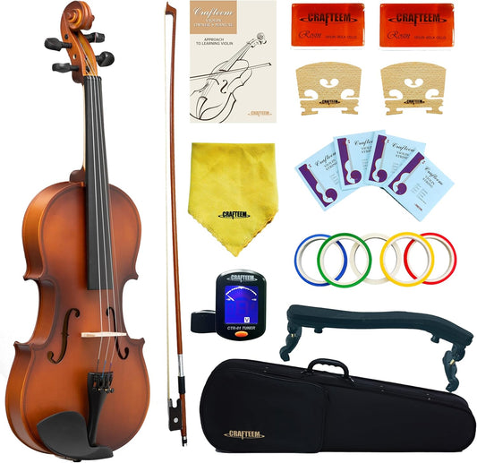 Handcrafted Premium Violin Outfit for Kids Beginner, Student, and Adults -Perfect Your Sound and Unlock Your Musical Potential with Confidence. (Matte Antique, 1/2)