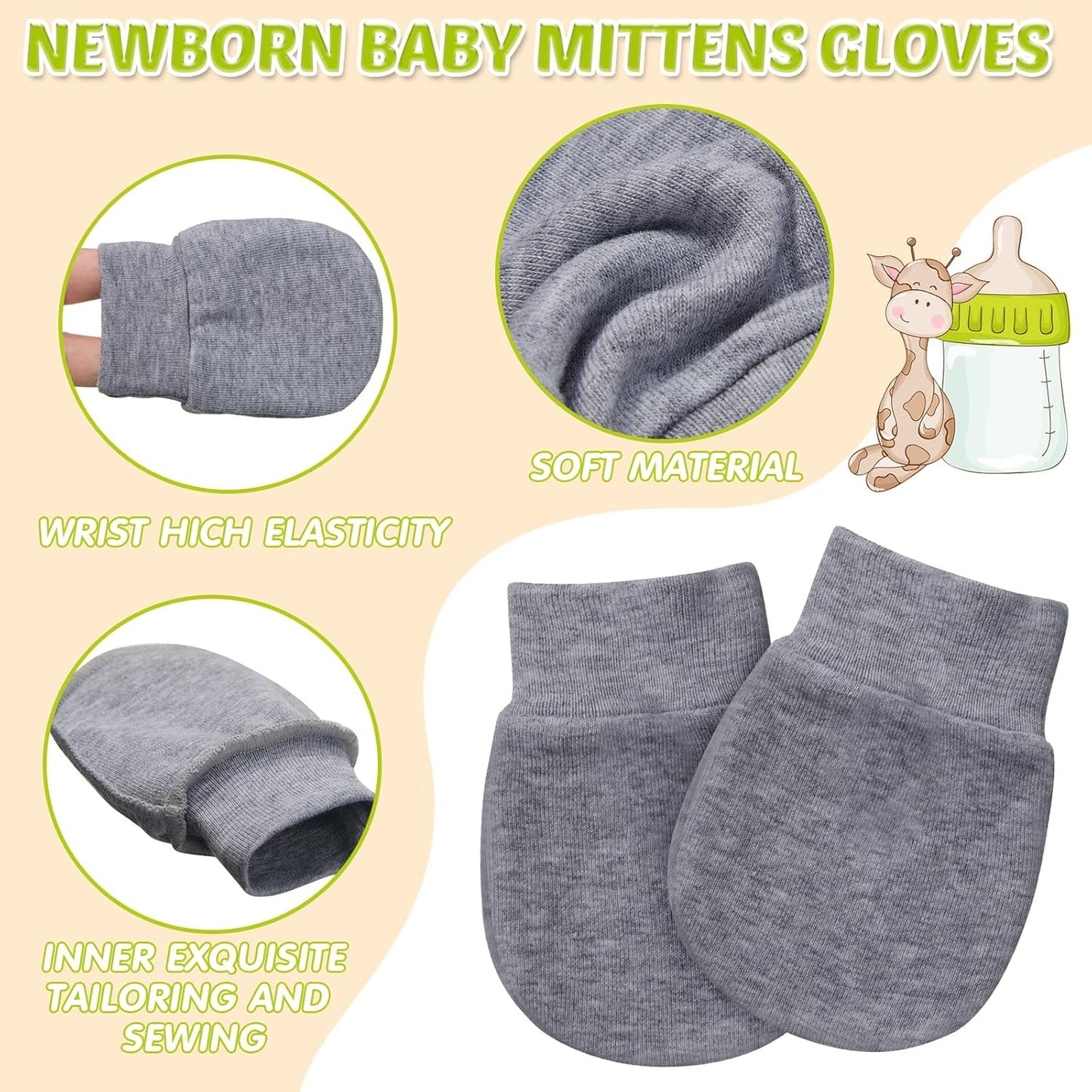Geyoga 6 Pairs Newborn Baby Mittens No Scratch Gloves Infant Toddler Anti Scratch Essentials Unisex for 3-9 Months Girls Boys