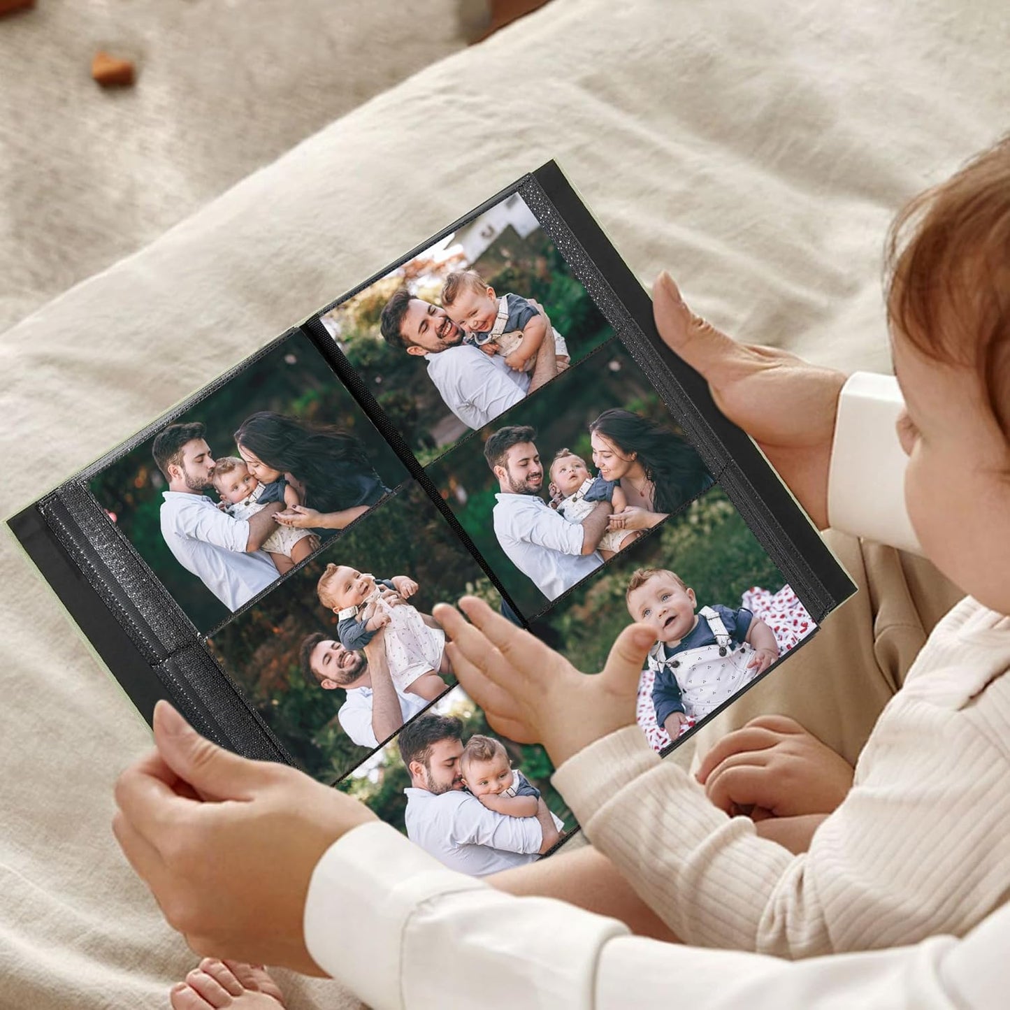 Photo Album 4x6 Pictrues 300 Pockets Linen Cover with Front Window Large Picture Book for Family Travel Wedding and Memory Keepsake Organizer Gray Blue