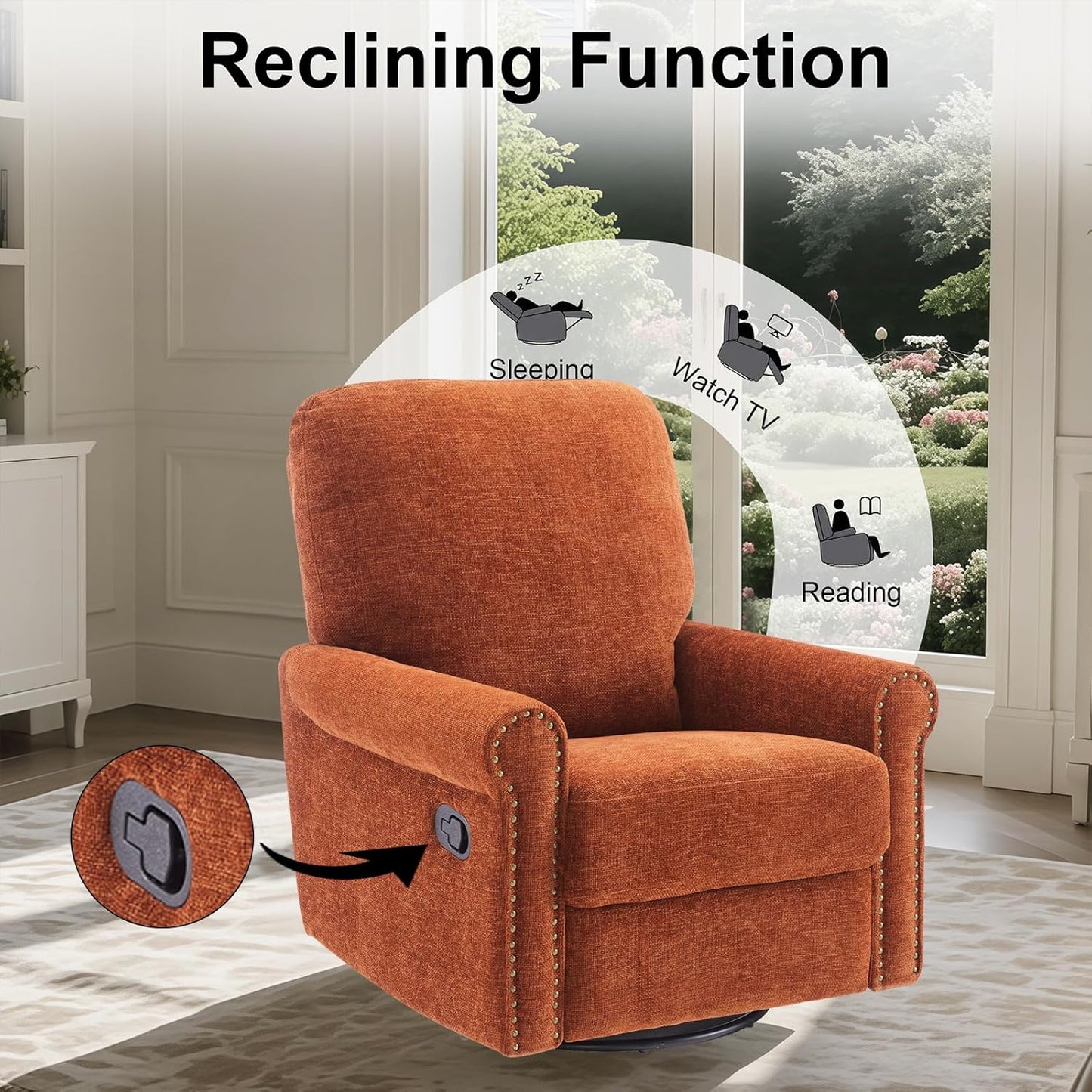 Recliner Chair, 360 Swivel Rocker Chair for Adults Nursery Rocking Chairs Glider Chairs for Living Room, Bedroom, Apartment