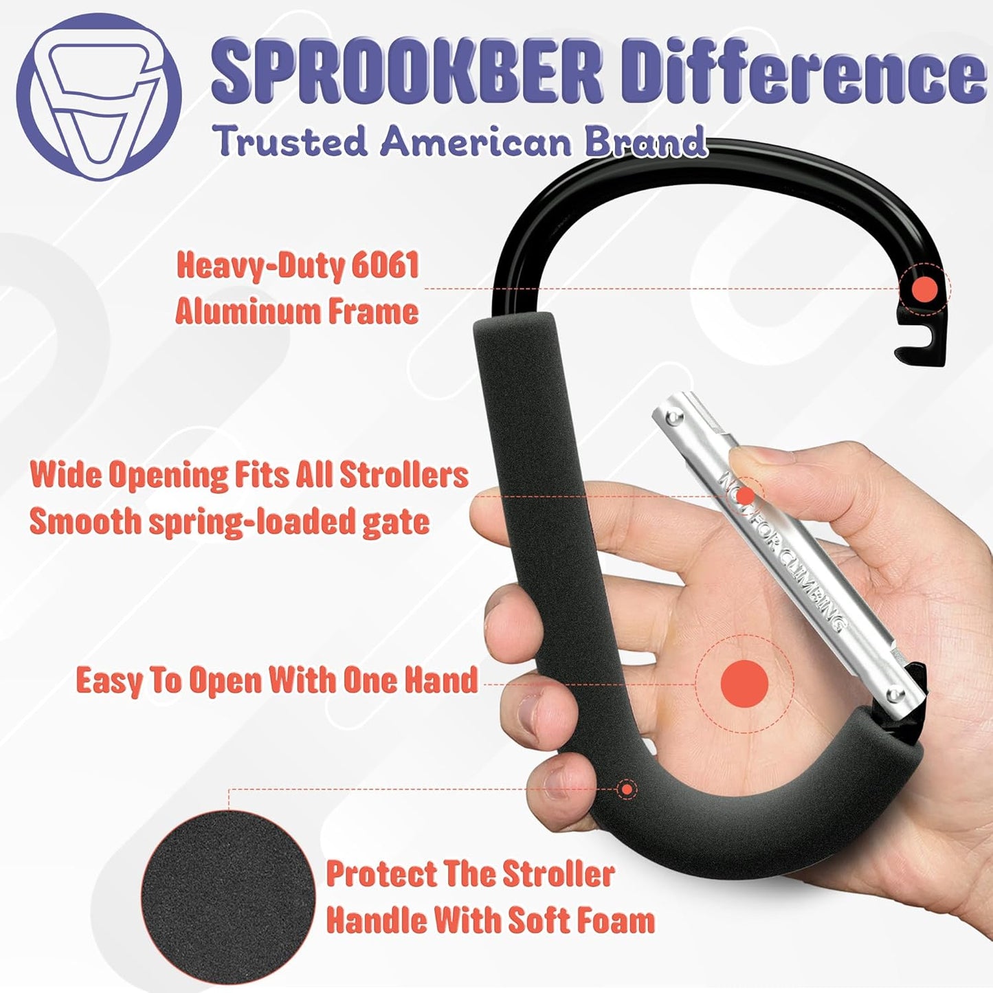 sprookber 6.7 Inch Large Stroller Hooks for Diaper Bags & Purses, Heavy Duty Mommy Hooks for Shopping, Grocery, Backpack – Baby Stroller Accessories, Set of 2 (Black)