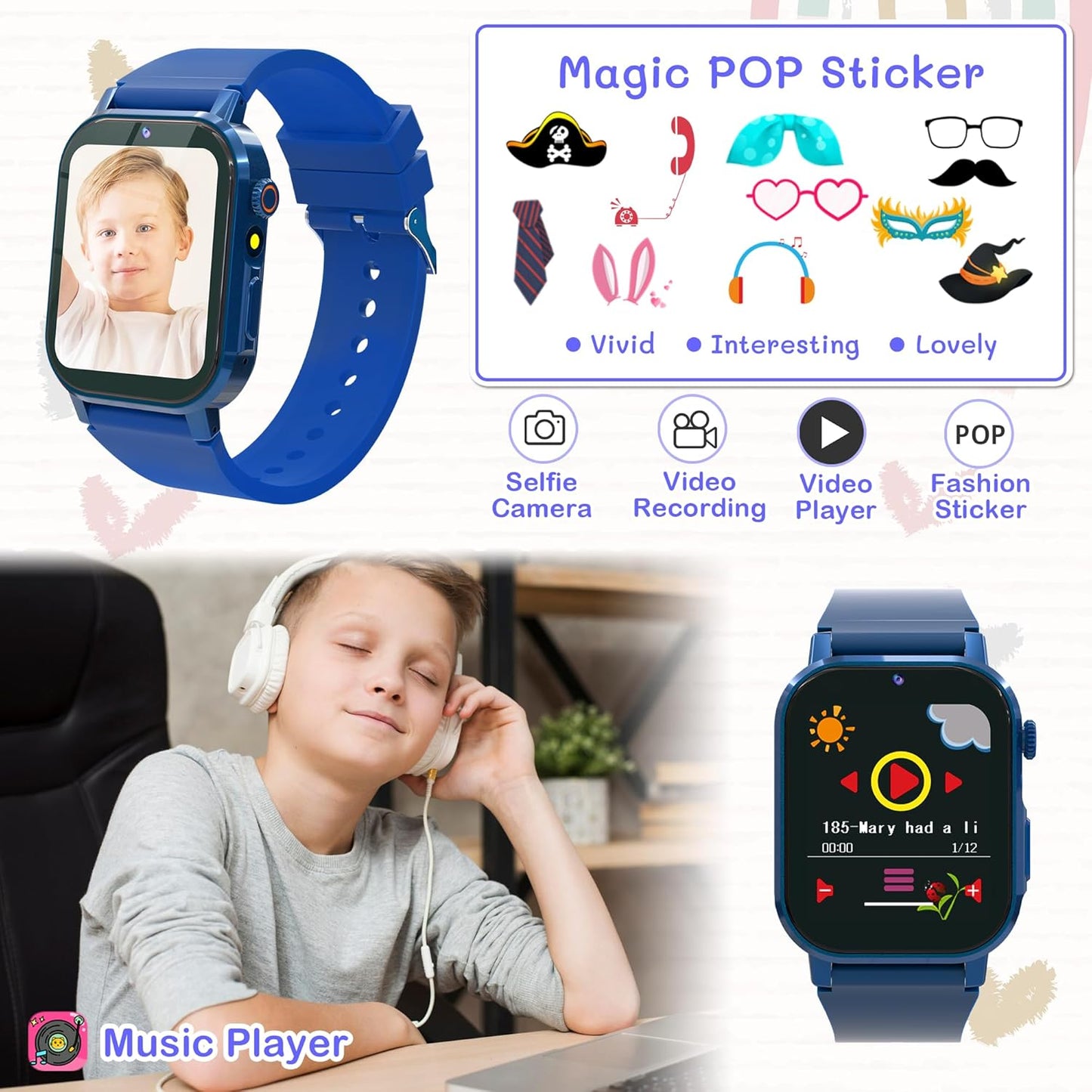 Kids Smart Watch Boys with 32 Games, Kids Watch for Boys Age 5-12 with HD Touch Screen Camera Pedometer Video Music Player Audiobook, Toys for 10 9 8 7 6 5 Year Old Boy Birthday Gift