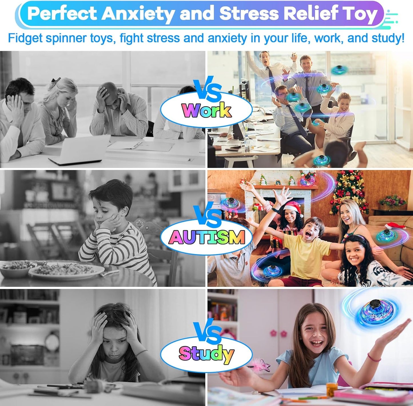 Hand Operated Mini Drone for Kids - LED UFO Flying Orb Ball, Rechargeable Mini Fidget Spinner Toy for Indoor Outdoor,Christmas Birthday Party Gifts for Girls Boys (Blue)