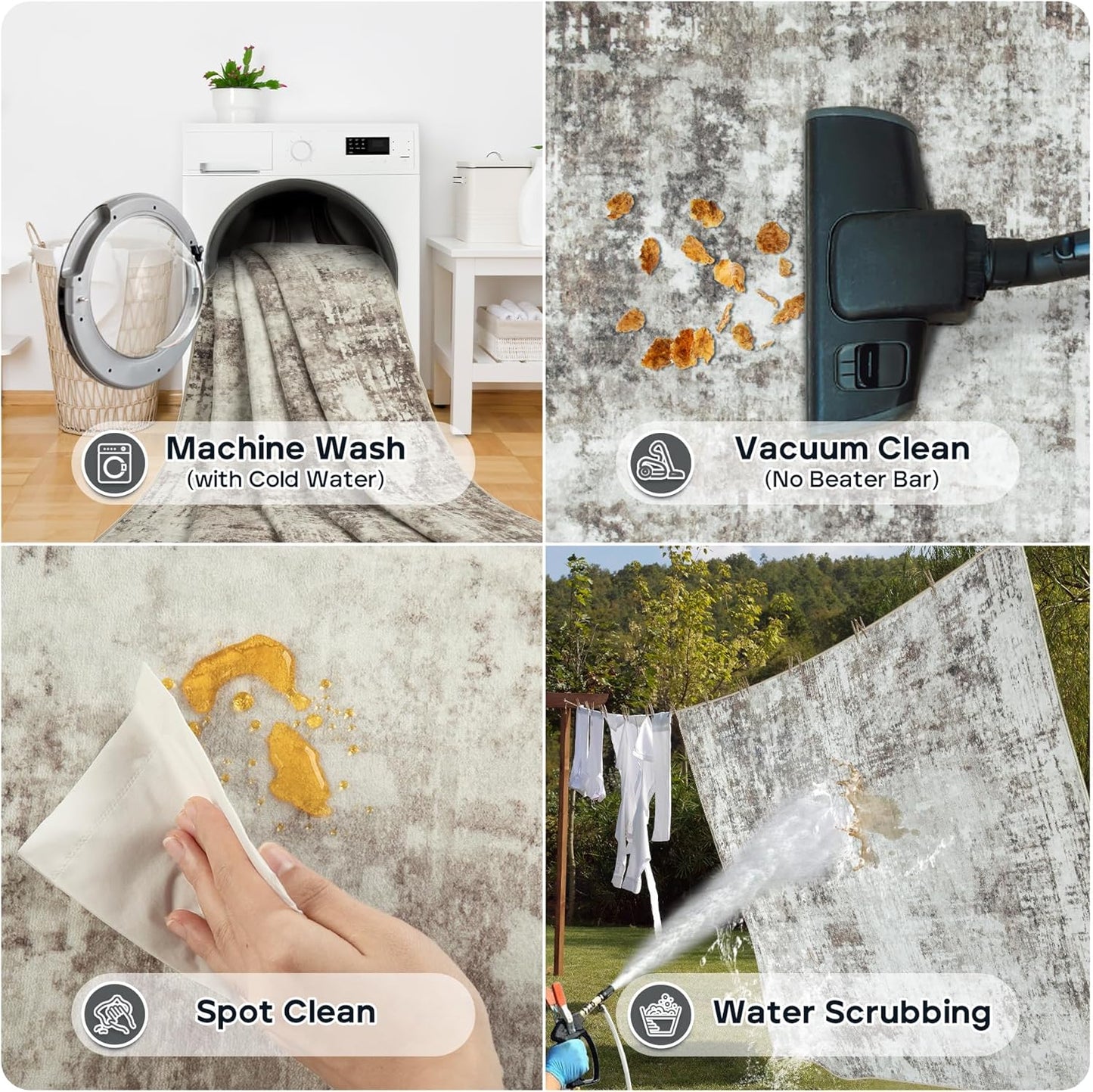 5x7 Area Rugs for Living Room Rug Washable: Modern Rug for Dining Room Bedroom Carpet Non Slip Low Pile 5 by 7 Indoor Abstract Nursery Home Office Brown Grey