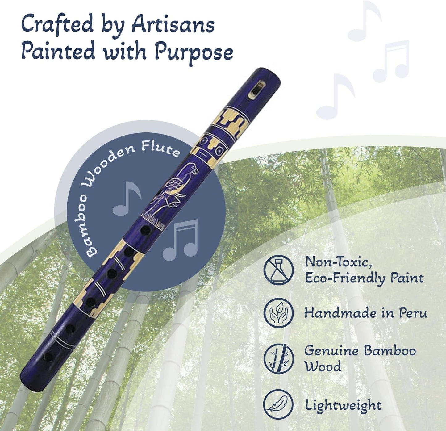 Mia Jewel Shop - Handmade Colored Bamboo Wooden Flute | Tribal Nature Pattern | Native Recorder for Beginners, Meditation & Music Lovers (Indigo)