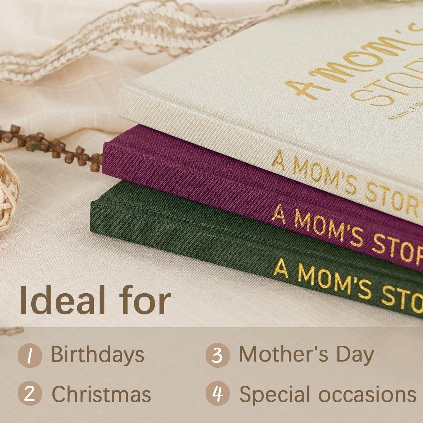 Artmag Mom's Life Story Journal Family Keepsake Book Linen Hardcover for Mom to Share Her Memories, with 250+ Prompt Questions Book Gift for Birthday Mother's Day Christmas (Beige)