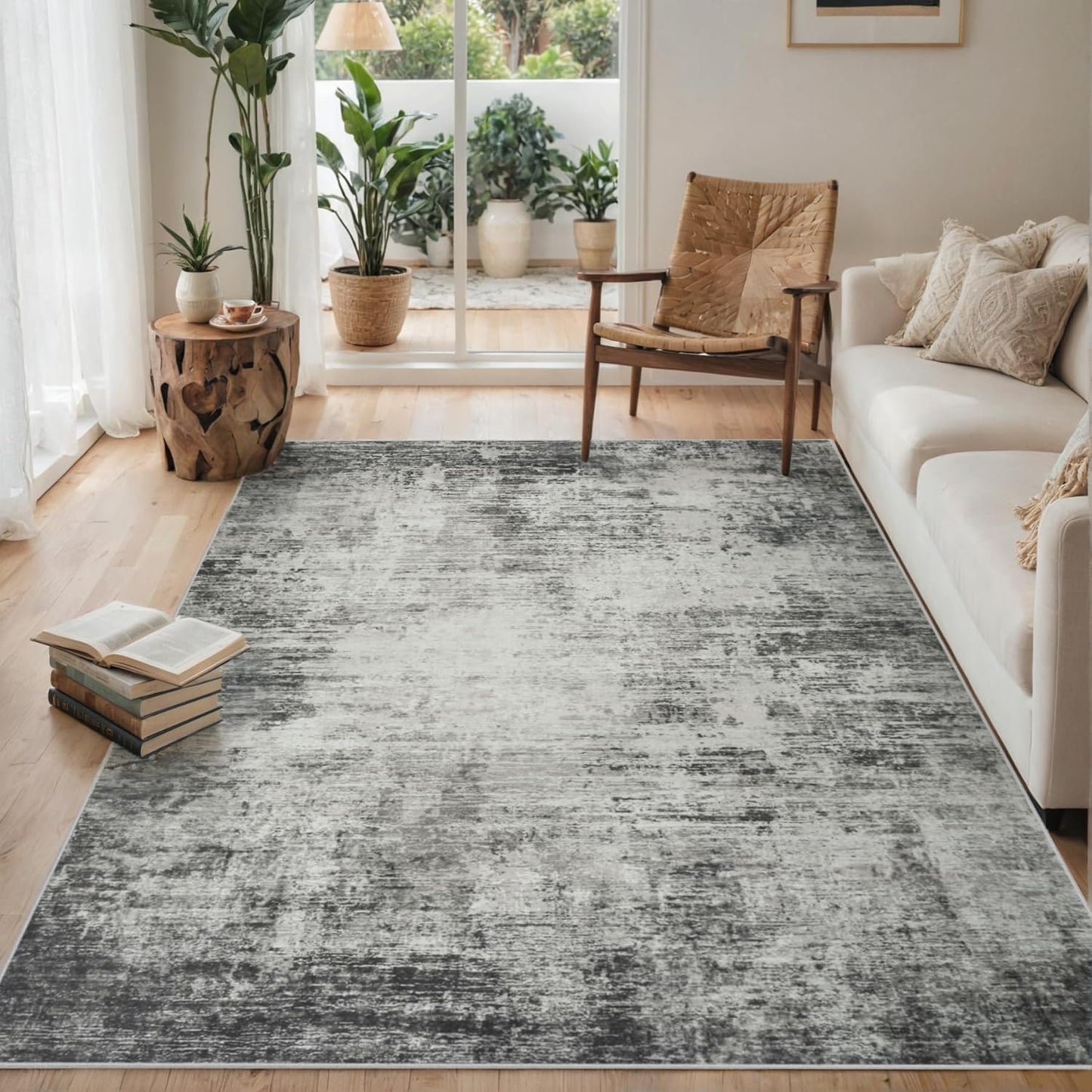 10x14 Area Rugs for Living Room: Soft Abstract Large Area Rug Non-Shedding Anti-Skid Stain Resistant Indoor Floor Modern Washable Rugs for Bedroom Dining Room Nursery Farmhouse Home Office-Black/Gray