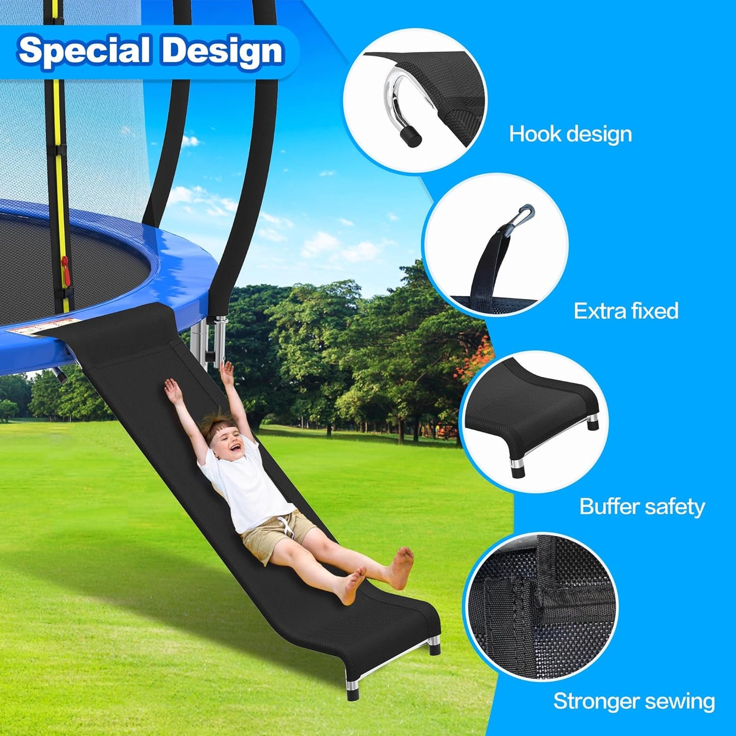 Trampoline Ladder Slide Kit, Trampoline Universal 3 Steps Wide Ladder & Buffer Slide,Universal Step Slider for 10ft 12ft 14ft 15ft 16ft Trampoline, Easy to Climb and Slider for Children/Kids