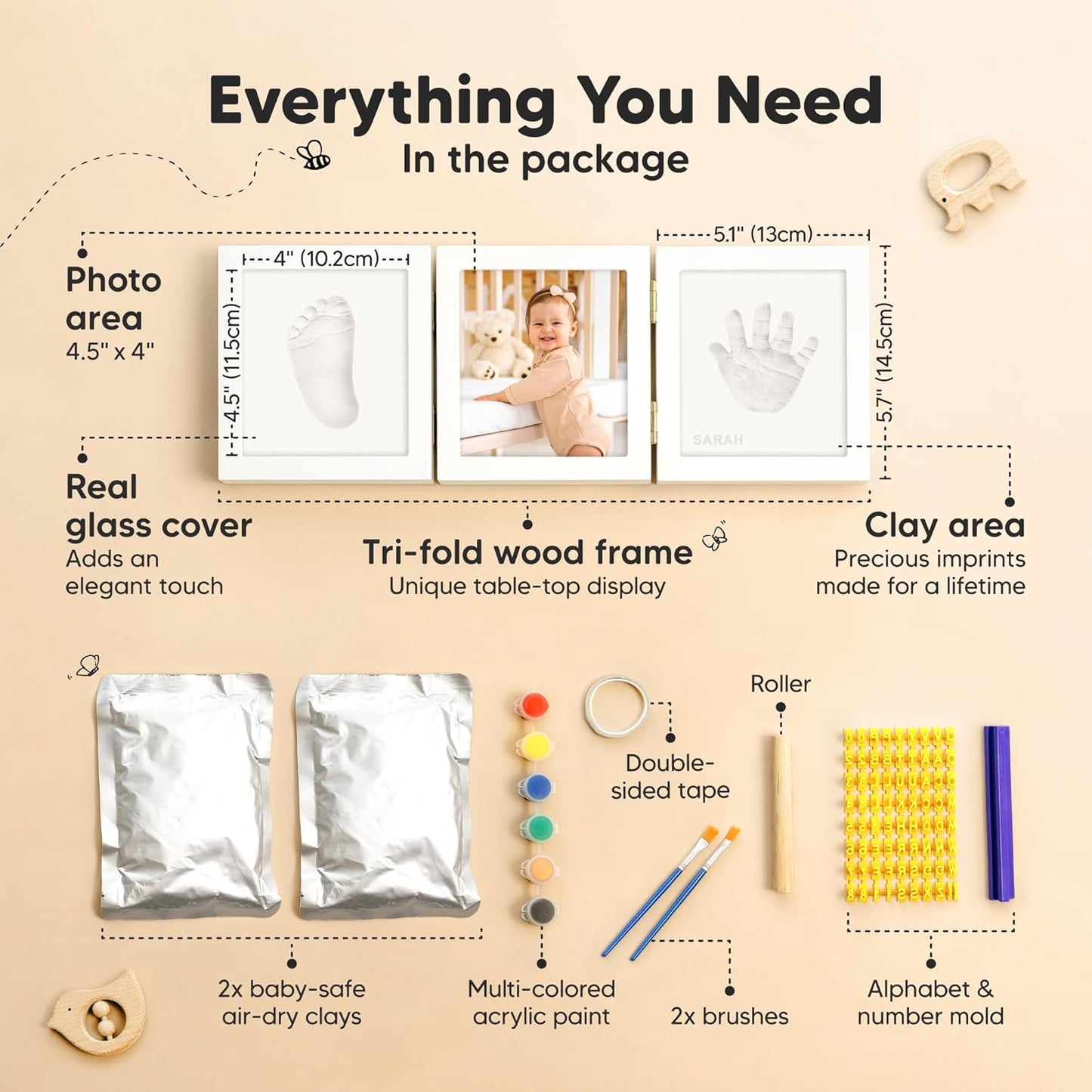 Baby Shower Gifts for Boys, Girls - Baby Hand and Footprint Kit, Newborn Handprint Kit, Keepsake Photo Frame, Nursery Picture Frame, Gender-Neutral Newborn Keepsake Gifts (Alpine White)