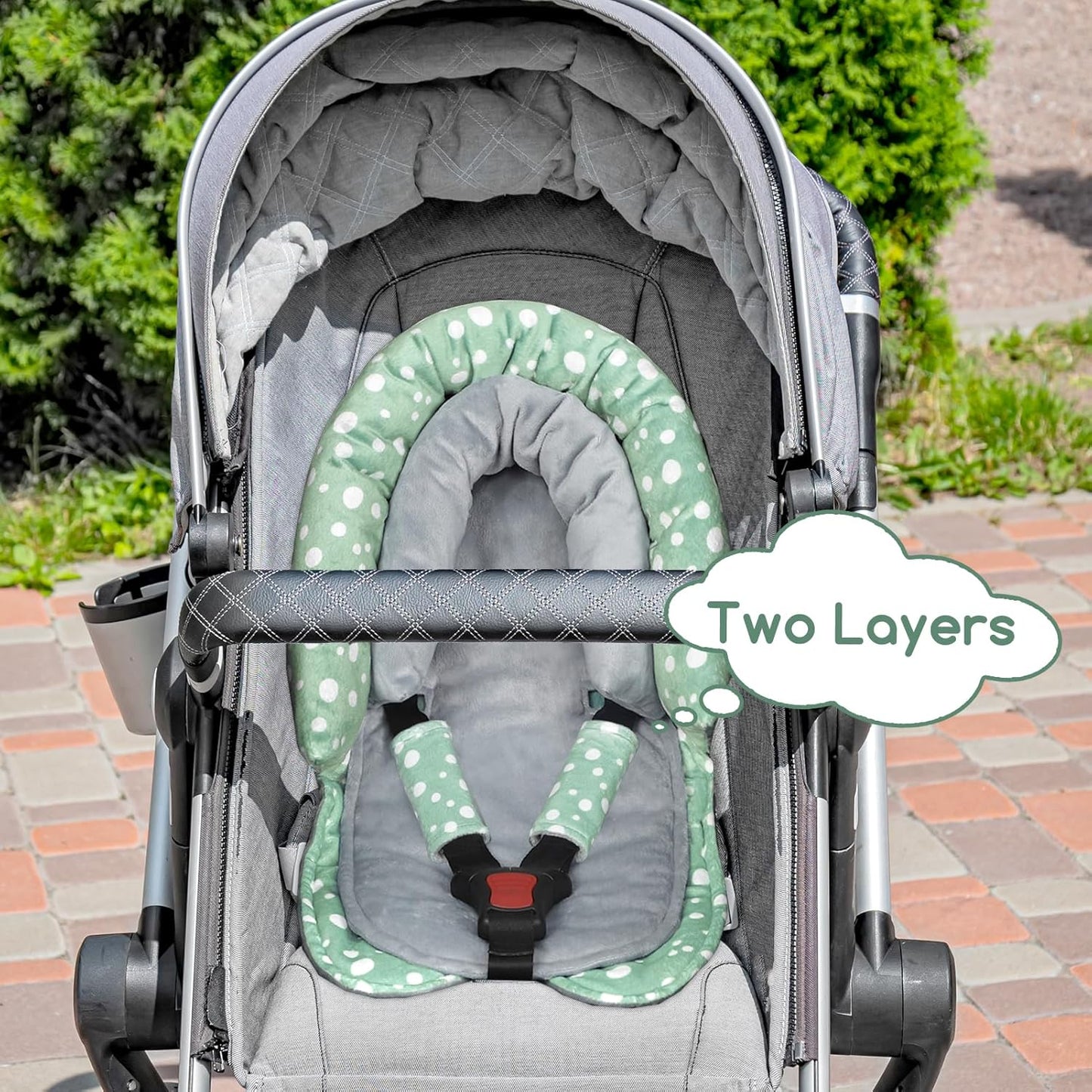 Baby Car Seat Head Support for Newborn, GFU 2 in 1 Infant Car Seat Head Body Support with Strap Pads, Soft Stroller Cushion Pillow Insert for Girls and Boys, Fits for Stroller, Swing, Green