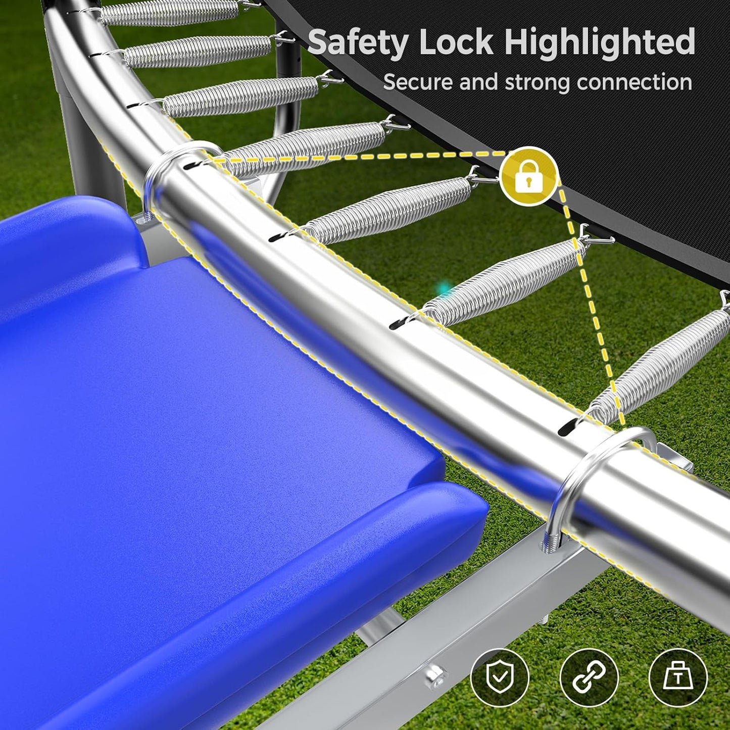 Heavy Duty Plastic Trampoline Slide with Support Frame for 8-16FT, Outdoor Plastic Slide for Trampoline, Adjustable Safer Trampoline Ladder for Kids 6+, 220 LBs Capacity, Blue