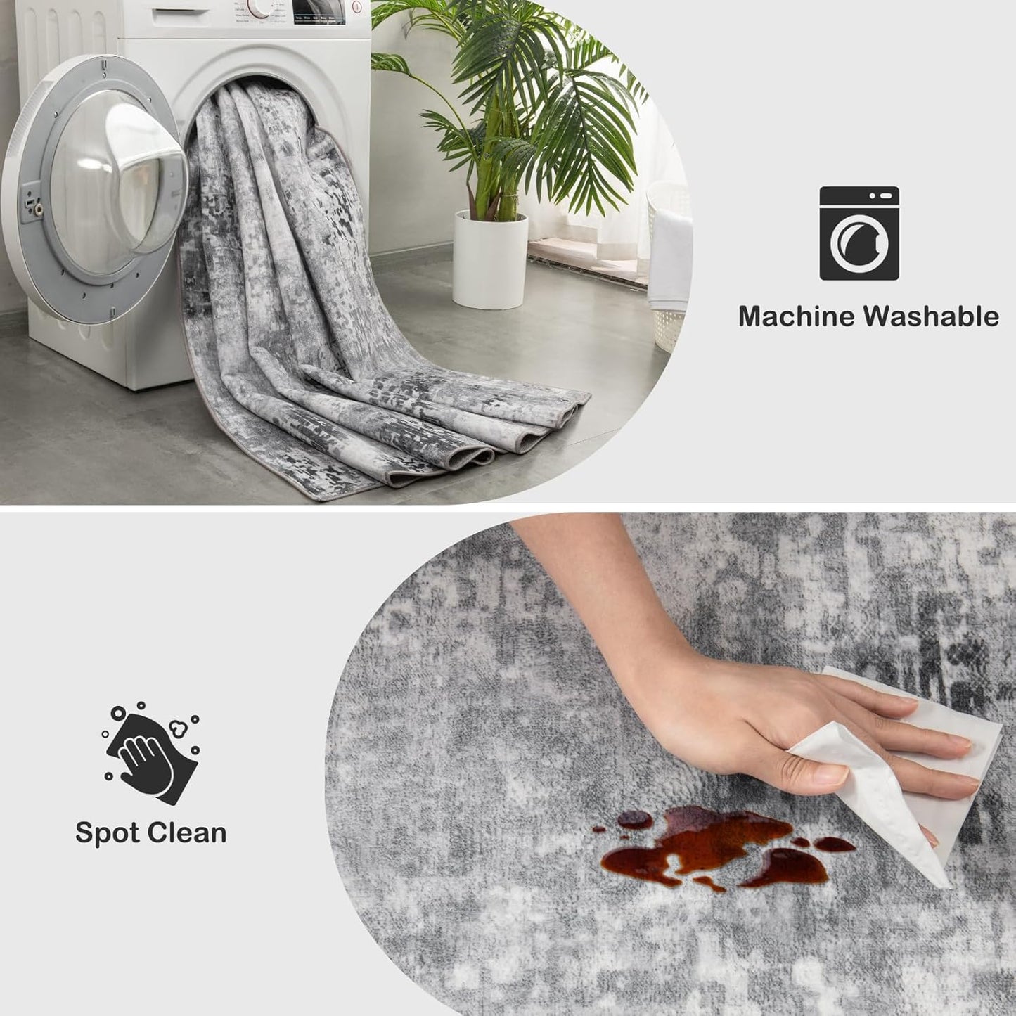 Kelarea Living Room Rug 4x6 Grey Area Rug Machine Washable Rugs, Non Slip Abstract Vintage Indoor Carpet for Bedroom, Nursery, Classroom, Dining Room, Home Office