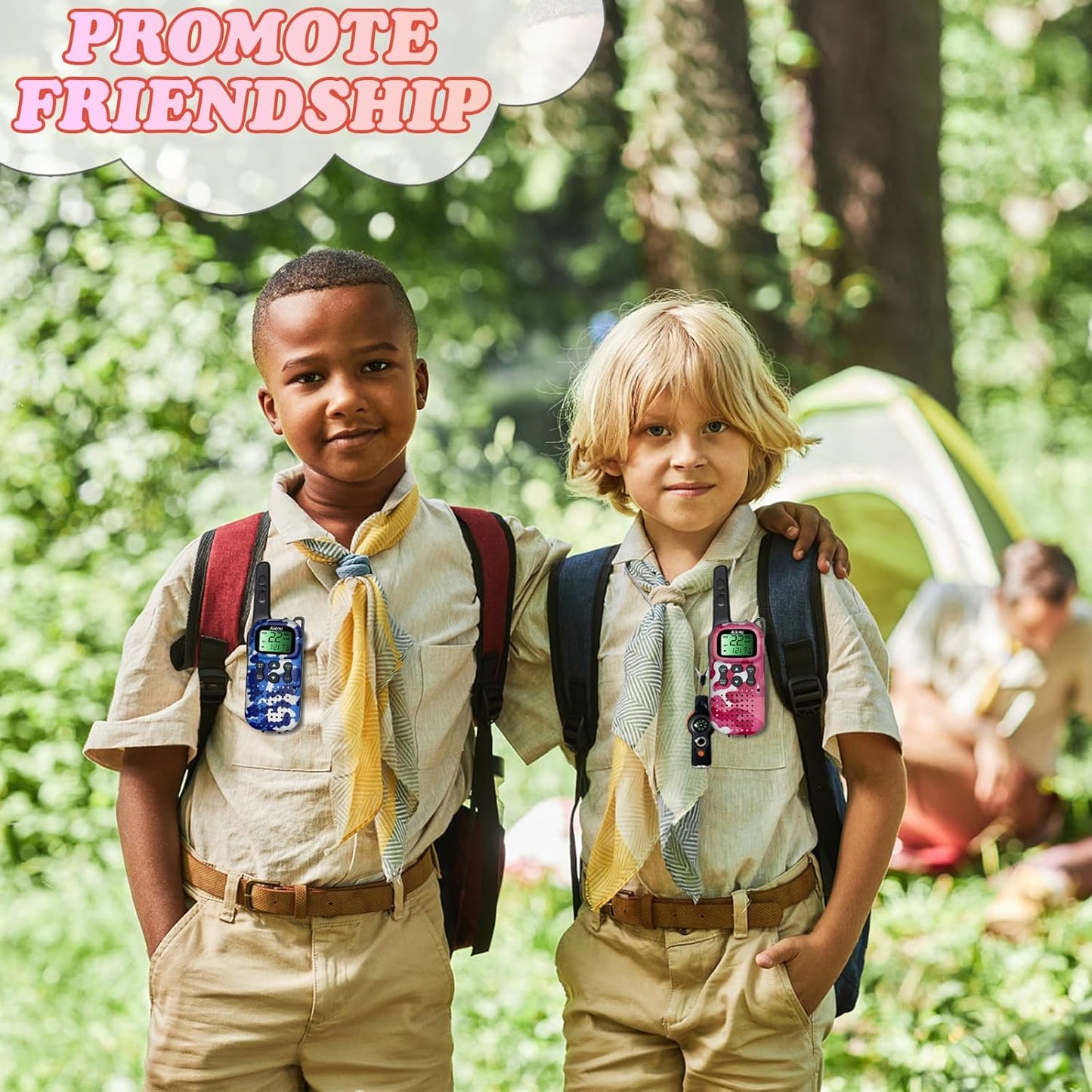 Kids Walkie Talkies Toys Boys Gifts 5 6 7 8 9 Year Old Outdoor Toys for Kids 2 Way Radio with Camping Gear Army Soldier Pretend Play Birthday Present Boy (Blue Pink)