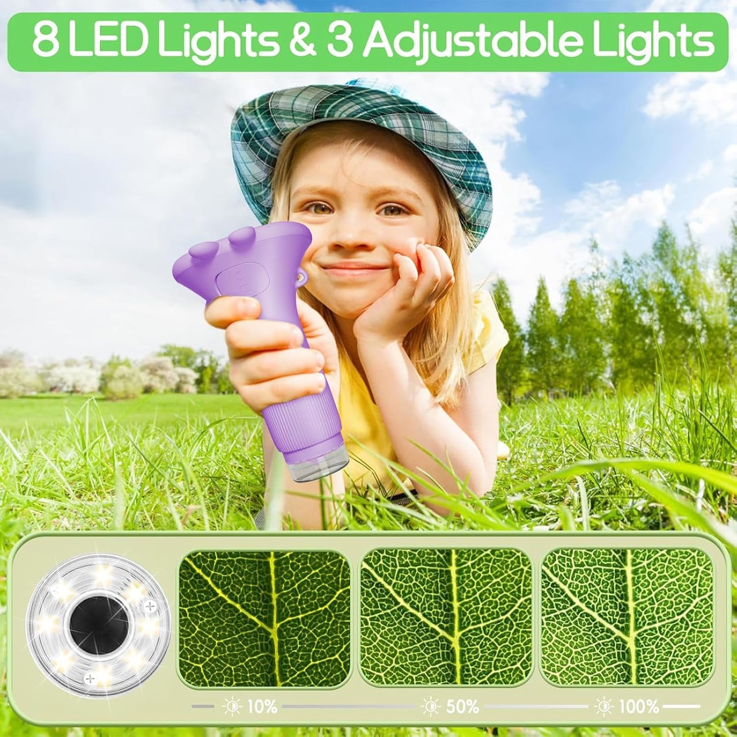 Kids Microscope Pocket Microscope -1000X Portable Microscope for kid | Photo and Video Mini Microscopes | 2'' Digital Little Scientist Microscopes for 3-10 age Years Old boys girls toys gifts (Purple)