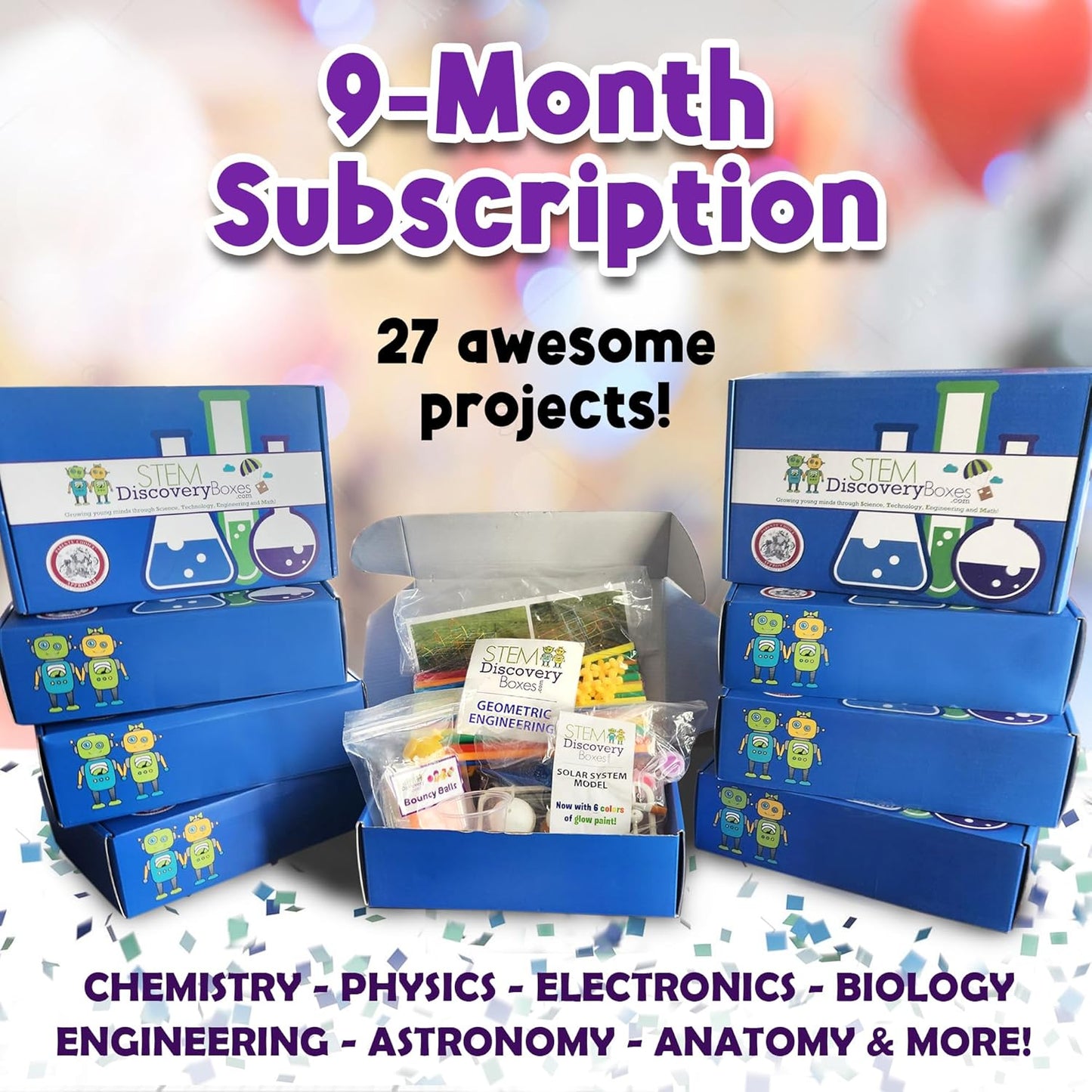 Stem Learning 9 Monthly Subscription Box Kits w/ 27 Projects - Summertime Remote School Building Toys - Science, Technology, Engineering, Mathematics - Activities for Kids Boys & Girls Ages 7-12