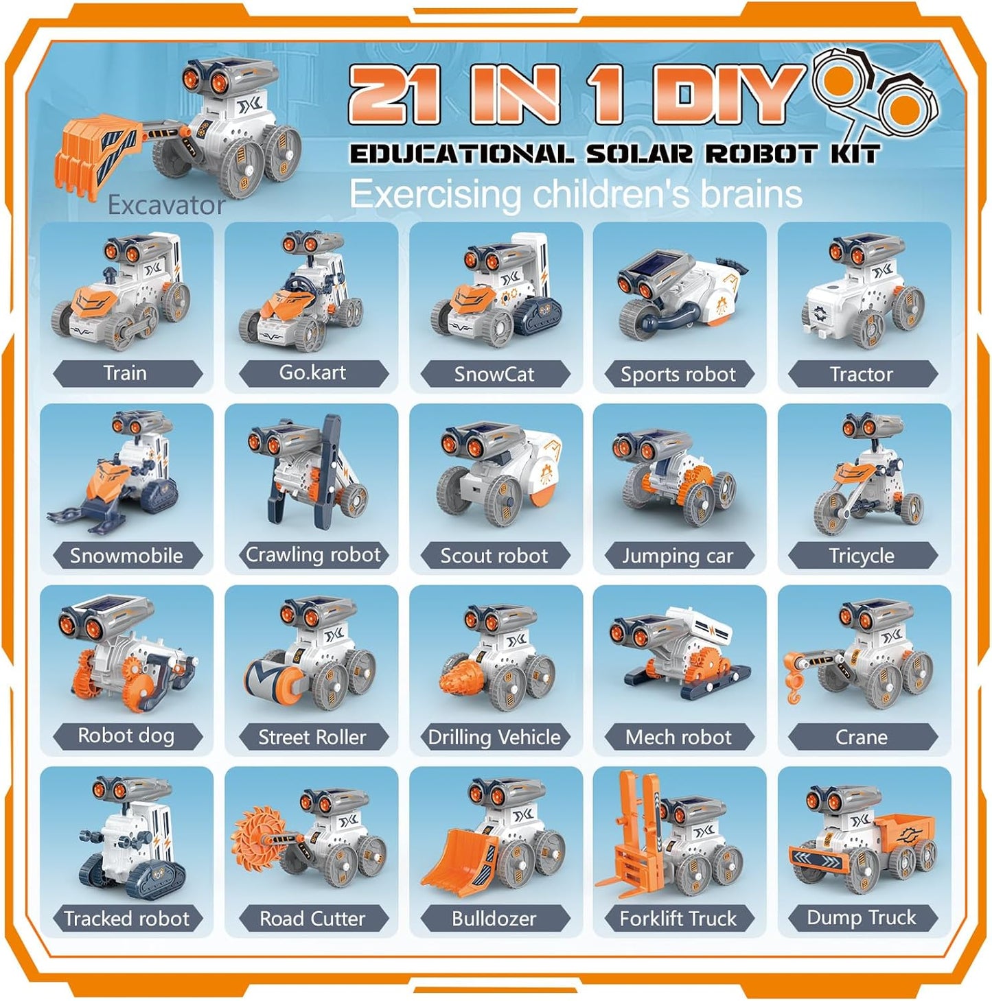 21 in-1 Solar Robot Building Kit STEM Gift for Boys Aged 8-13, DIY Educational Science Robotics Toy Battery Solar Powered STEM Building Toy Set with 210 Pieces