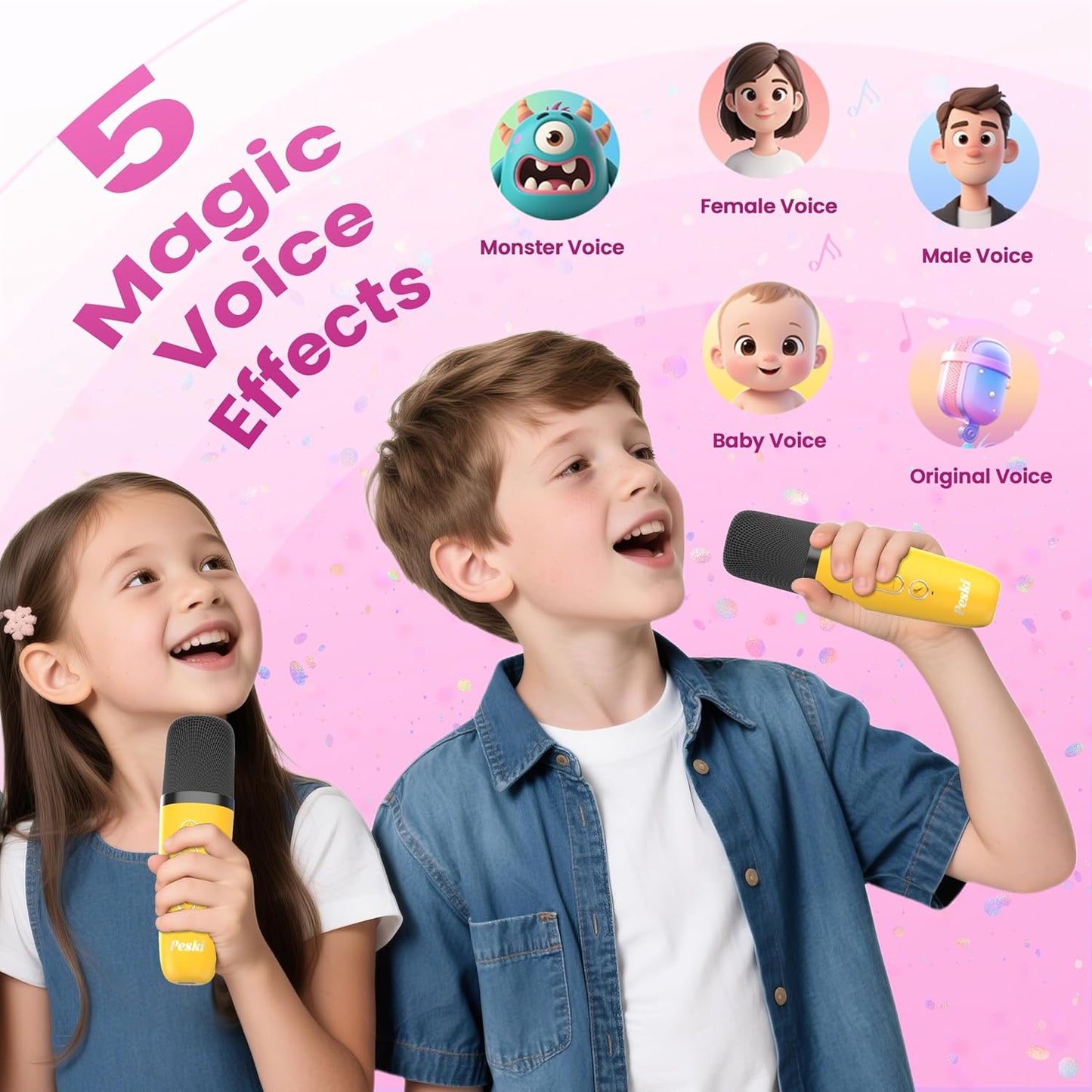 Karaoke Machine for Kids Adults, Portable Bluetooth Mini Karaoke Microphone Singing Speaker Karaoke Player with 2 Wireless Mic,Kids for All Smartphones,Birthday, Family,Home Party(Yellow)