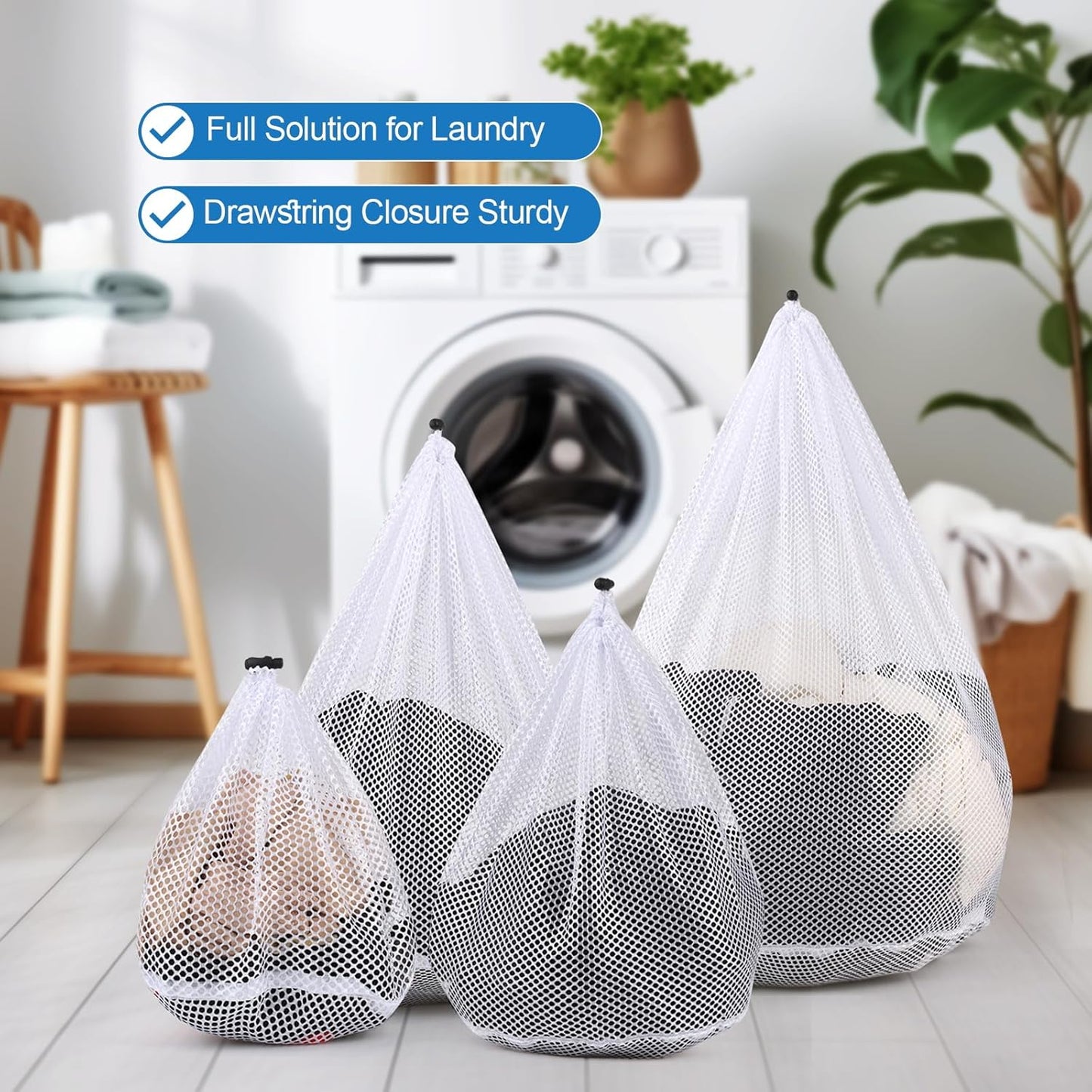 4Pcs Mesh Laundry Bags Washing Machine Mesh Wash Bags for Clothes,Underwear,Lingerie, Bed Linen with Drawstring Closure Sturdy(4 Size)