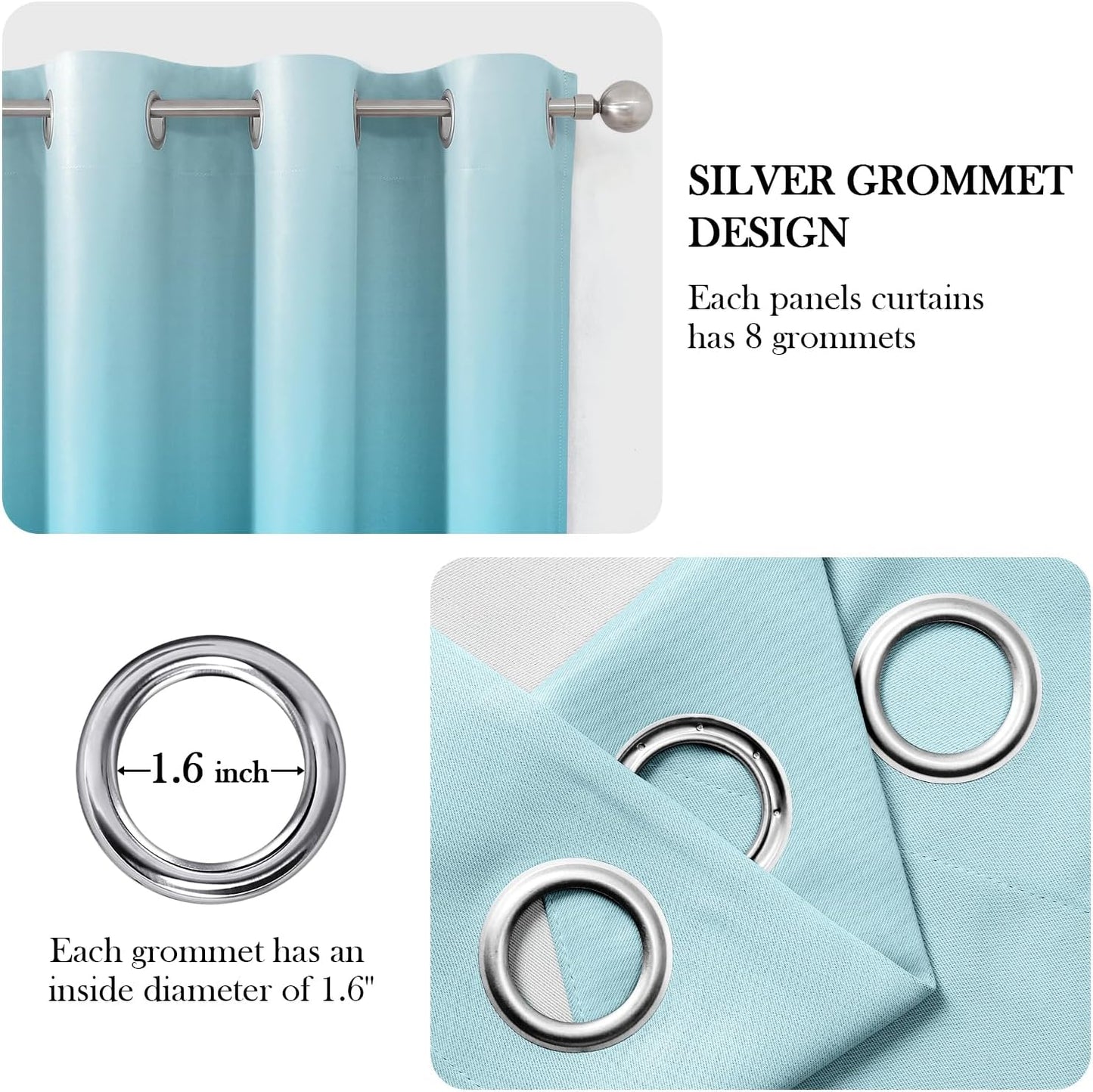 HOMEIDEAS Turquoise Ombre Blackout Curtains 52 X 96 Inch Length Gradient Room Darkening Thermal Insulated Energy Saving Grommet 2 Panels Window Drapes for Living Room, Bedroom