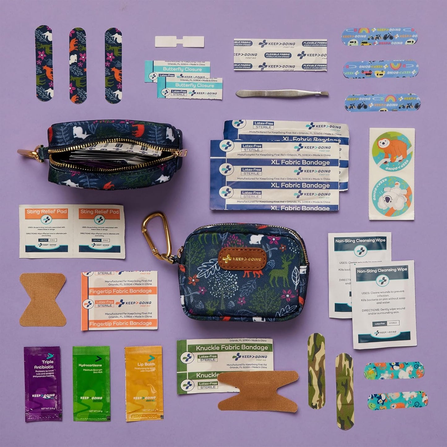 KeepGoing Small Travel First Aid Kit Kids – 60 Pc. Mini First Aid Kit for Purse, Diaper Bag, & Backpack with Latex-Free Bandages – 4 Oz., & 4.5 x 3.5 x 2 in, TSA-Approved