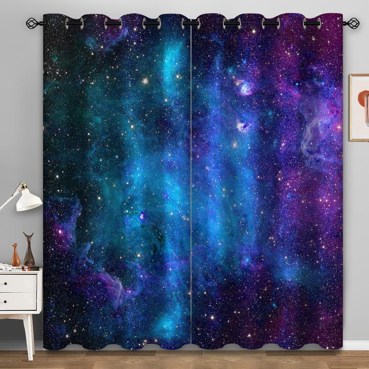 Aimego Galaxy Blackout Curtains Outer Space Universe Nebula Night Starry Window Drapes Decor for Kids Boys Teens Bedroom Living Room Grommet Room Darkening Curtains 2 Panel Set, 42"X63"