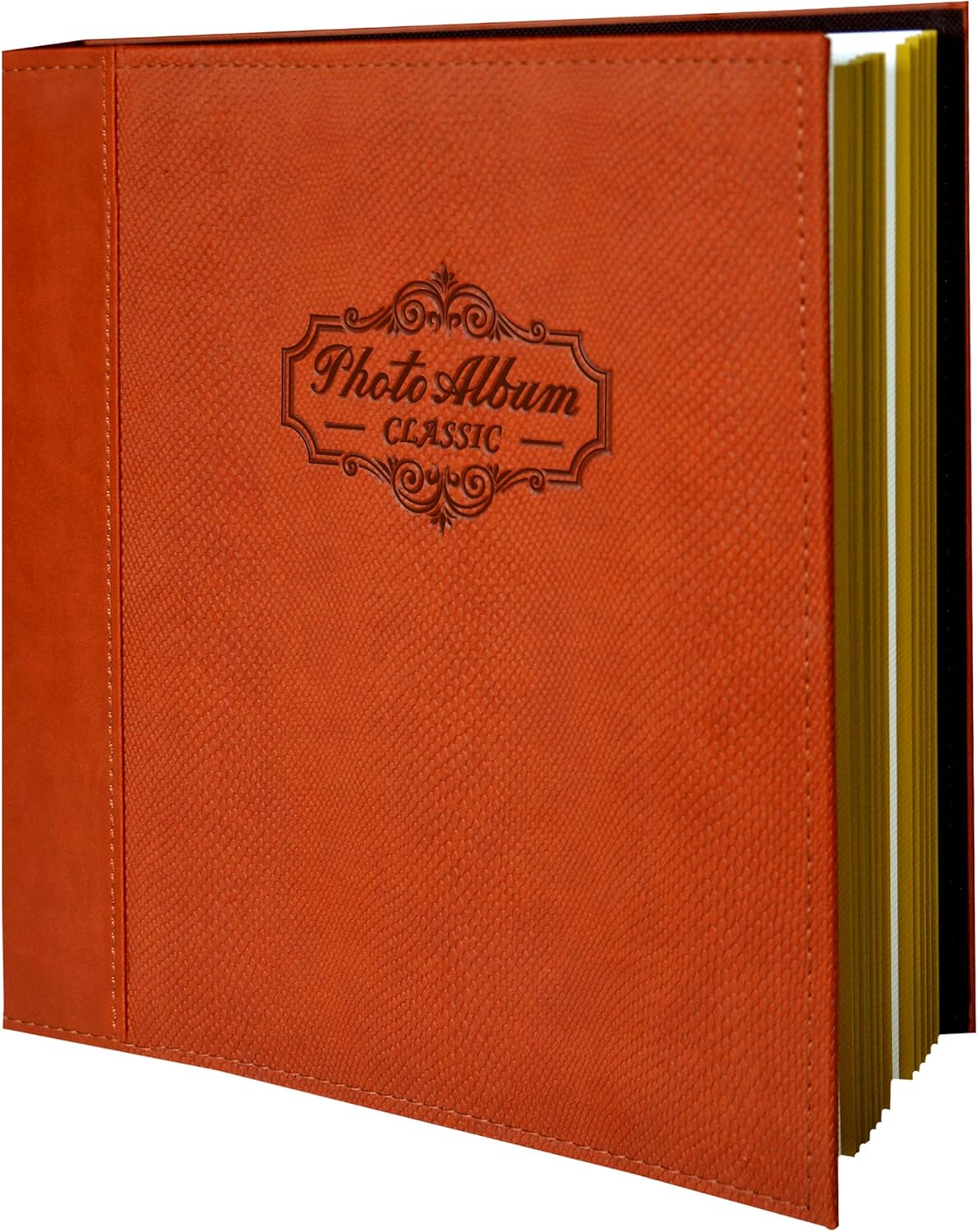 Photo Album Holds 3X5, 4X6, 5X7, 6X8, 8X10 Photos, Leather Cover, Magnetic Self-Stick Page, Hand Made DIY Albums (Brown, Large)