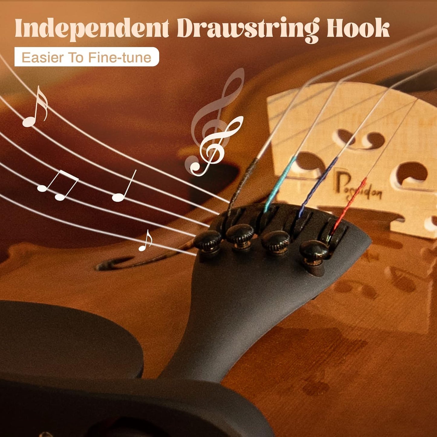 Poseidon Violin for Beginners Adult Fiddle Set, Acoustic Violin Solid Wood Violin 4/4 with Case, Two 4/4 Strings, Two Bows, Two Bridges, Two Rosins, Clip-on Tuner, Shoulder Rest Manual - Glossy German