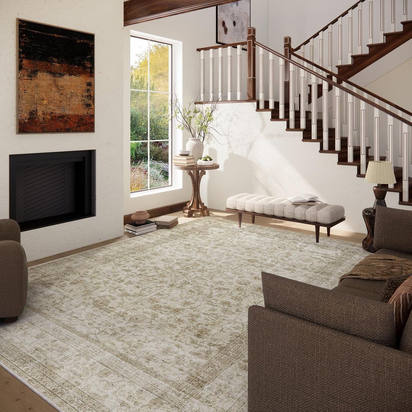 Machine Washable Rugs for Living Room: 9x12 Area Rugs for Bedroom Boho Vintage Rugs Stain Resistant Non Slip Low Pile Soft Lightweight Carpet for Kitchen Dining Room Farmhouse Nursery Kids Room