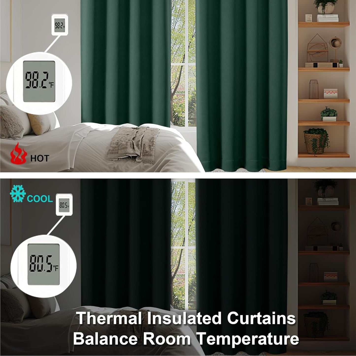 Simplebrand Ava Ever Green Short Blackout Curtains for Bedroom 45 Inches Long 2 Panels Set, Solid Thermal Insulated, Energy Saving Window Treatment Curtains Blackout Drapes, W40 x L45 Inch, Ever Green