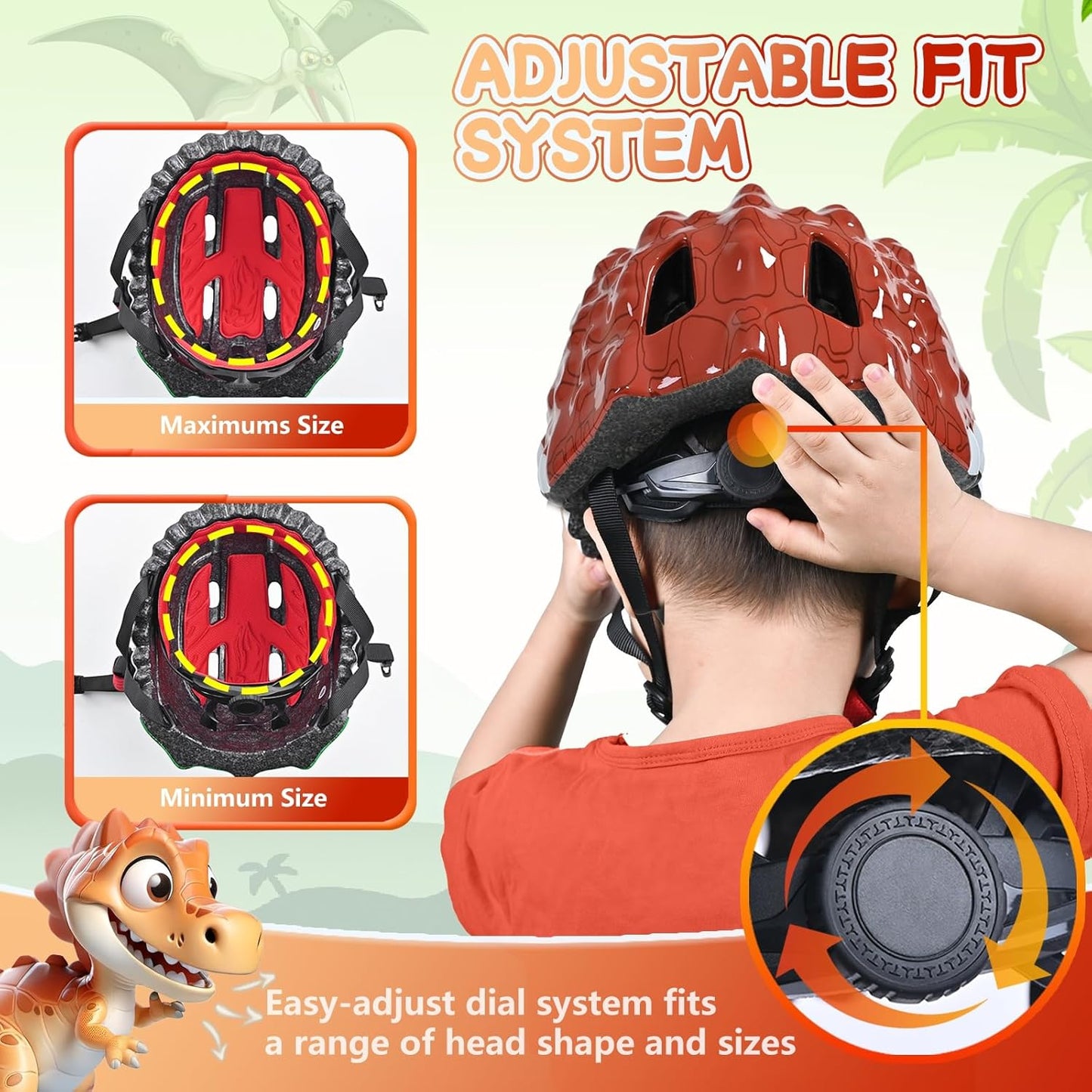 Toddler/Kids Bike Helmet Set for Boys Girls 3D Adjustable Kids Helmet Protective Gear Set Knee Elbow Wrist Pads and Multi-Sports Skateboard Scooter Cycling Roller Balance Bike