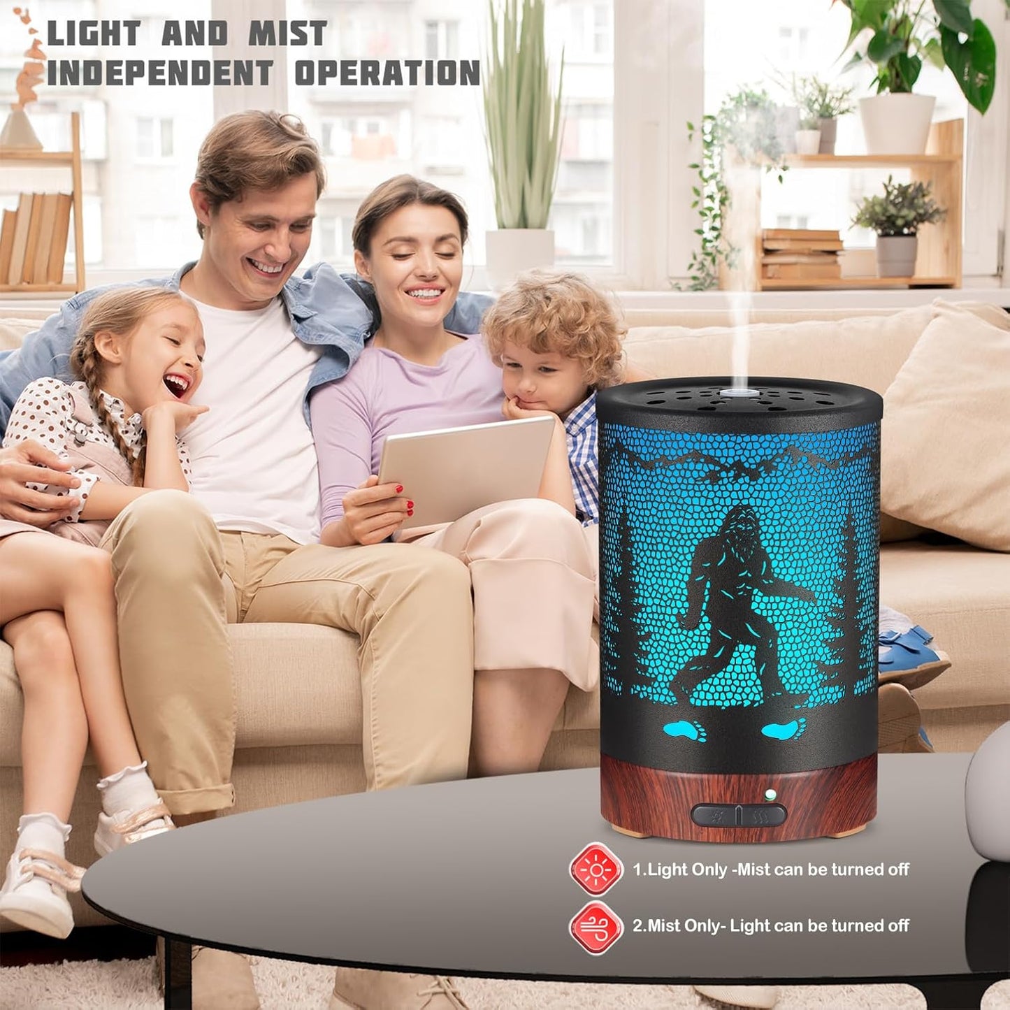 Essential Oils Diffuser,Christmas Aromatherapy Diffuser,Birthday Gifts for Women Mom Grandma,Metal Cool Mist Humidifier with 7 Colors Lights Waterless Auto Off Air Diffusers (Bigfoot)