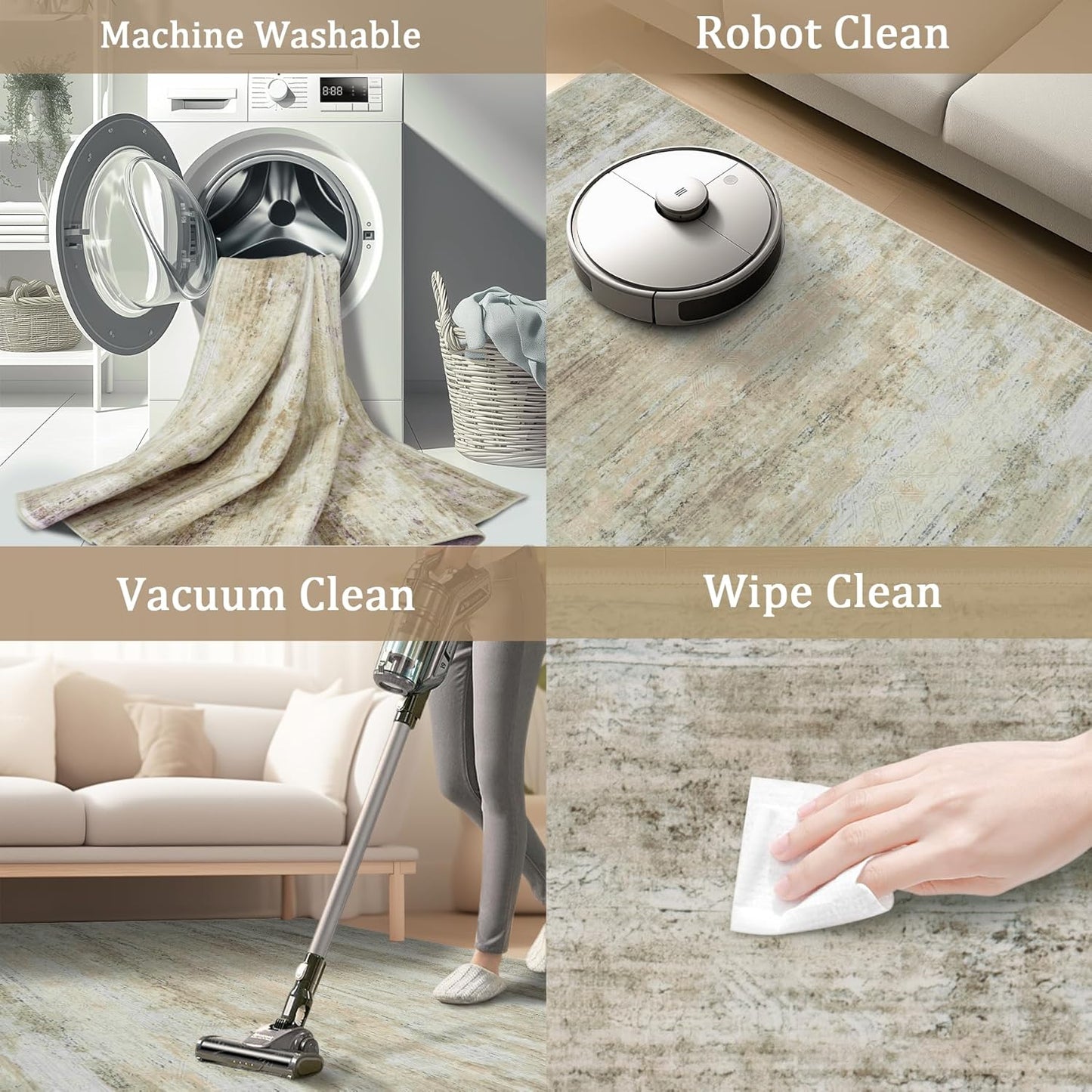 5x7 Area Rug Living Room Rugs - Washable Rug Large Modern Abstract Soft Thin Carpets Indoor Floor No Slip Vintage Carpet for Bedroom Under Dining Table Nursery Home Office Decor Brown