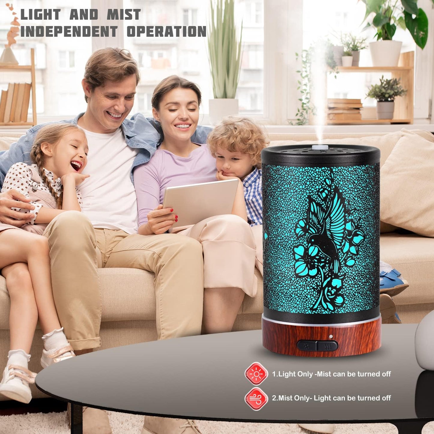 Essential Oils Diffuser,Aromatherapy Diffuser,Birthday Gifts for Women Mom Grandma,Metal Cool Mist Humidifier with 7 Colors Lights Waterless Auto Off Air Diffusers (A-Hummingbird)