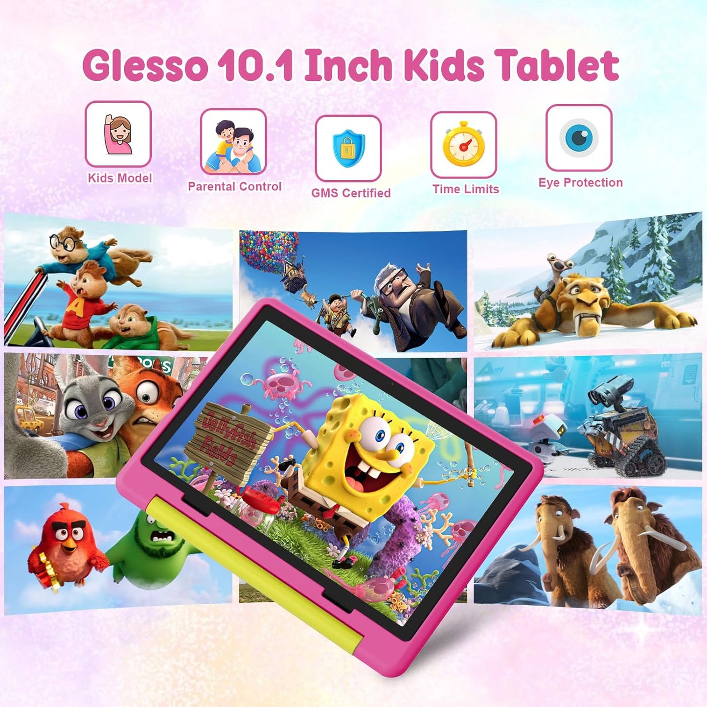Kids Tablet,Android 15 Tablet with HD Display,10.1 inch,Parental Control & Kids Mode, Octa-Core, GMS Certified,20GB RAM 64GB ROM,1TB Expandable, 5000mAh Battery, Dual Camera, Protective Case,Pink