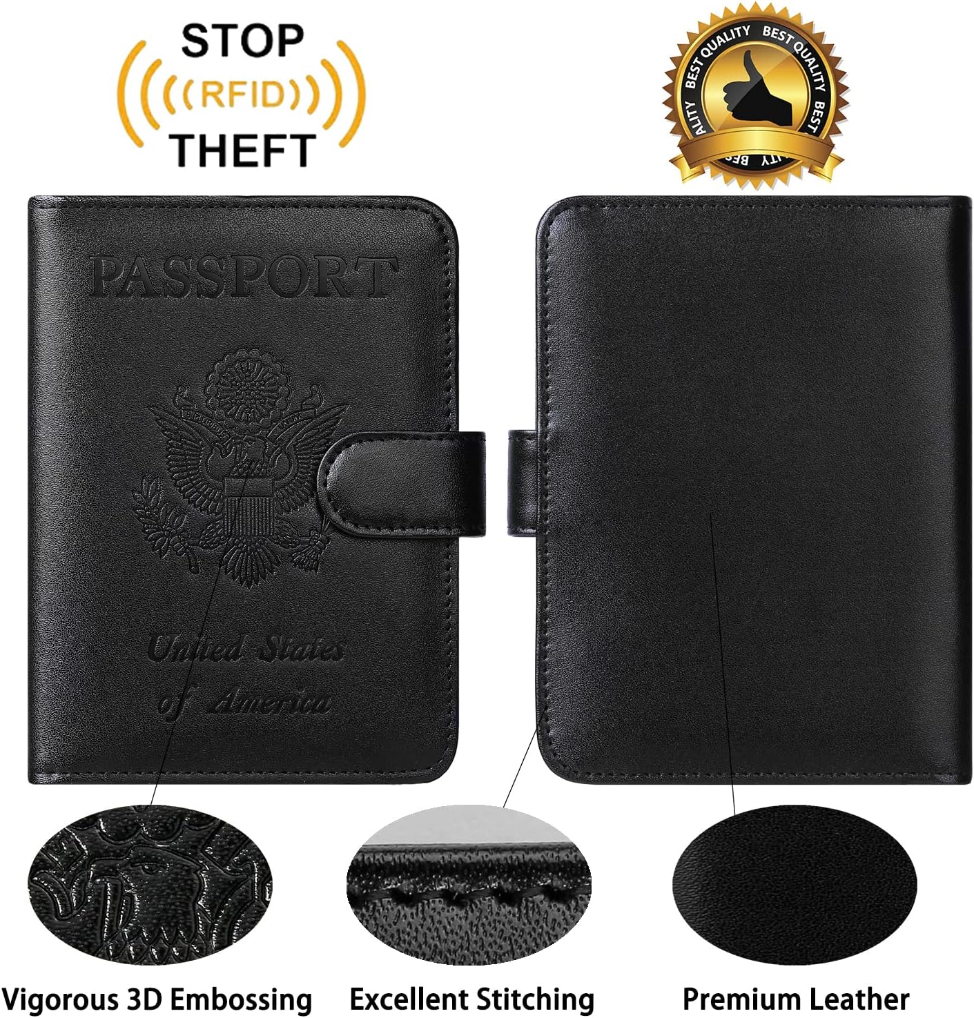 Passport Holder Cover Wallet RFID Blocking Leather Card Case Travel Accessories for Women Men (Black)